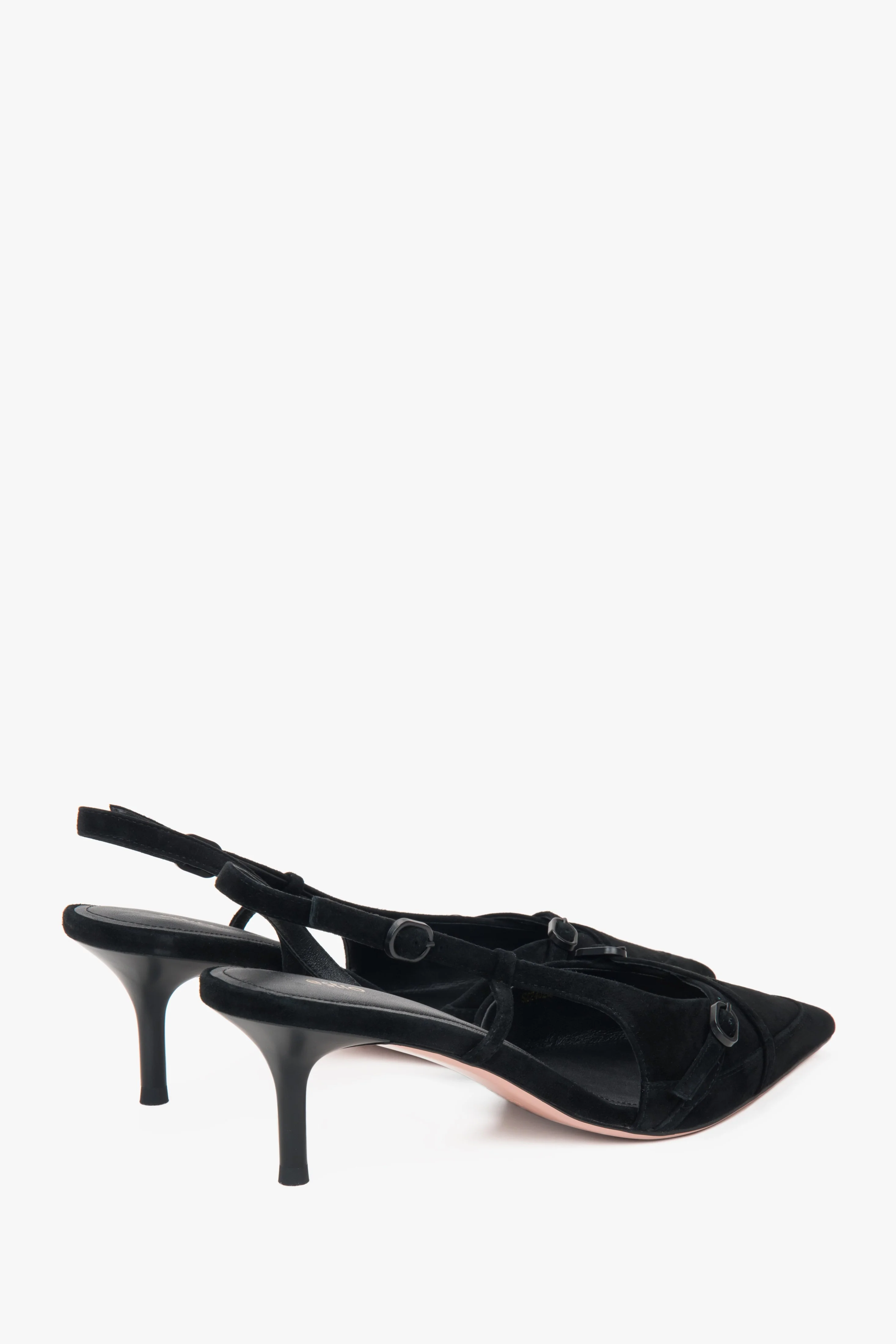 Czarne welurowe czółenka typu slingback na niskim obcasie Estro ER00117176 - Image 5
