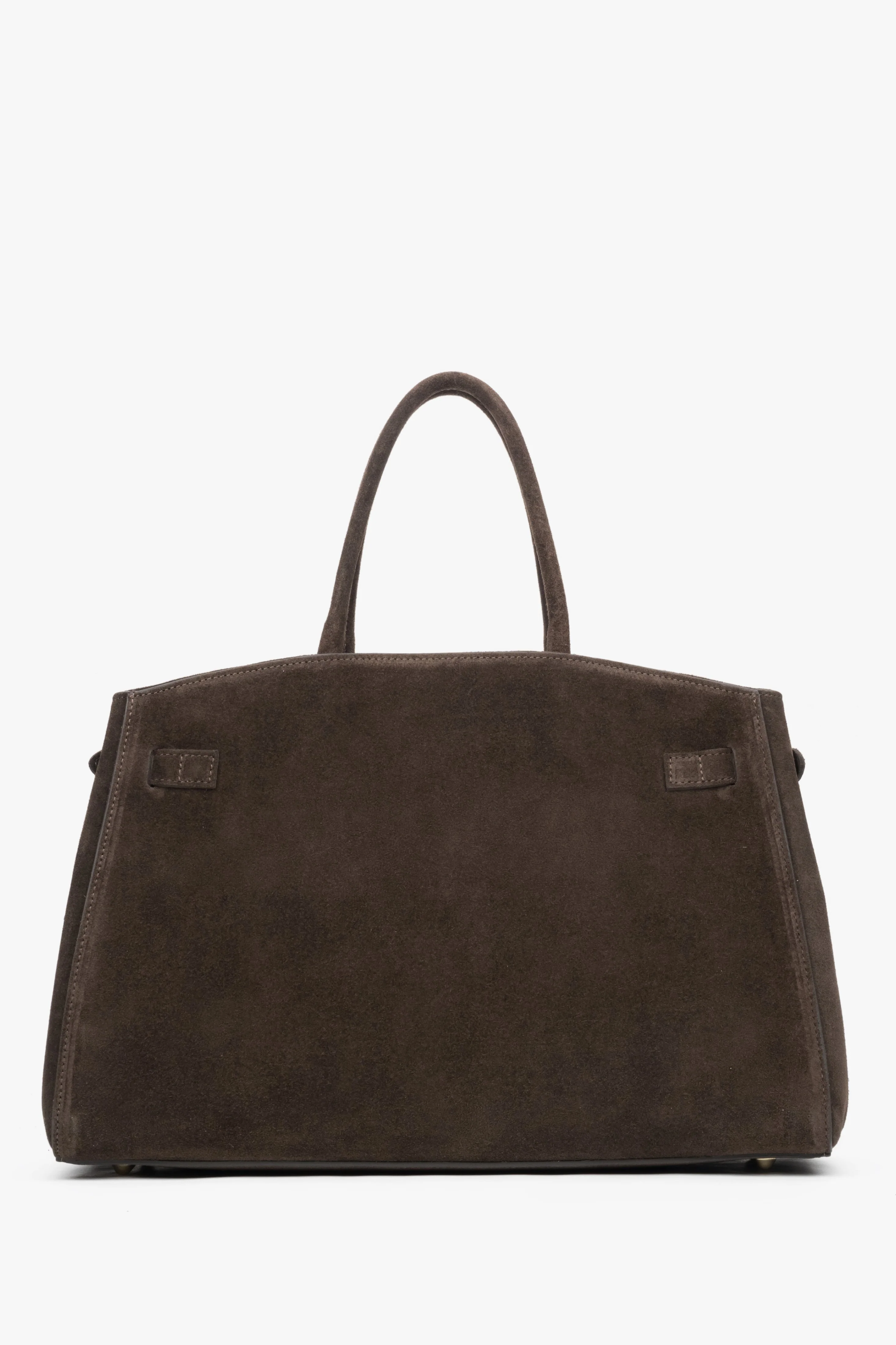 Elegancka ciemnobrązowa torebka typu tote z włoskiego weluru naturalnego Premium Estro ER00118154 - Image 5