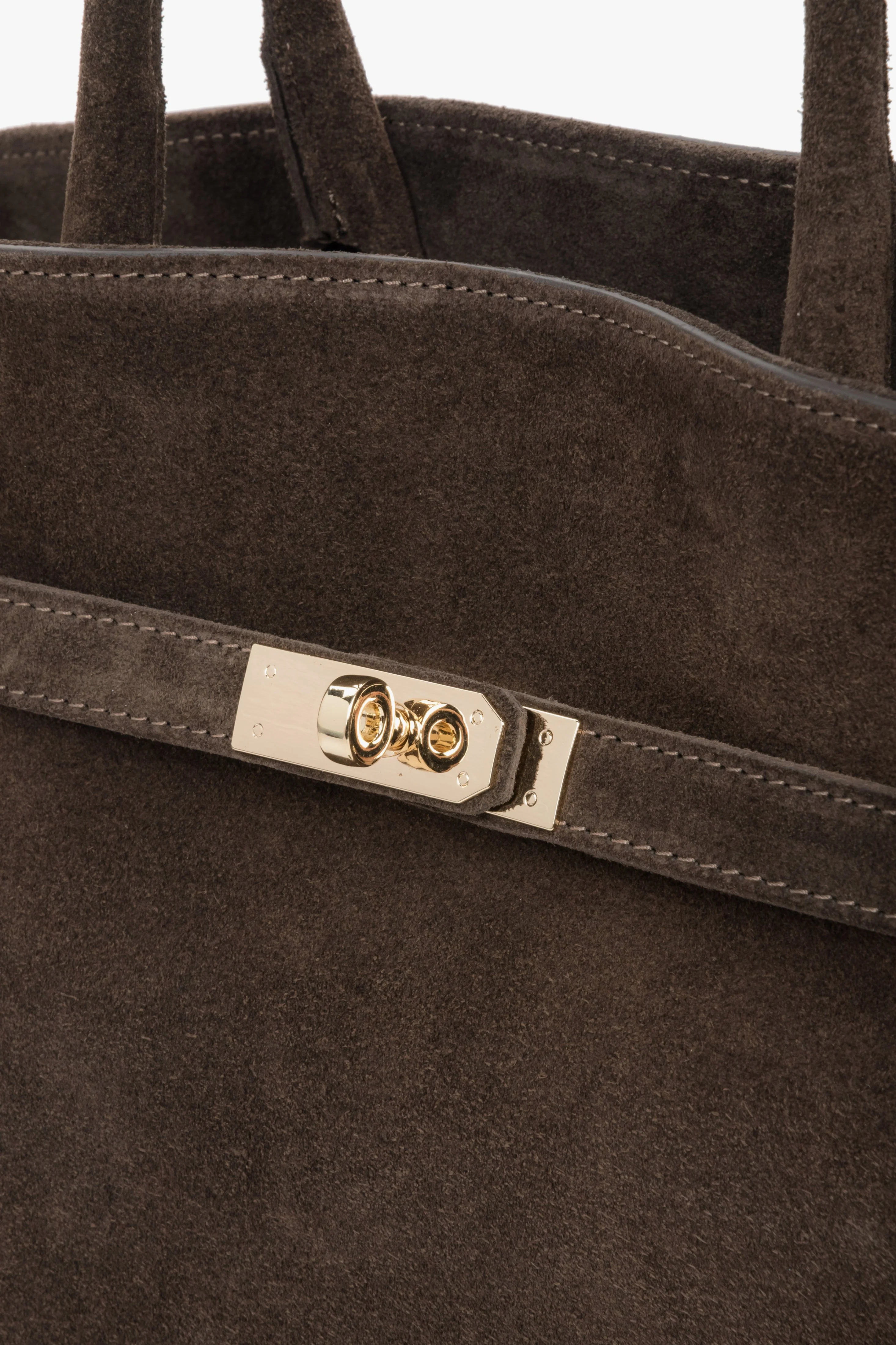 Elegancka ciemnobrązowa torebka typu tote z włoskiego weluru naturalnego Premium Estro ER00118154 - Image 6
