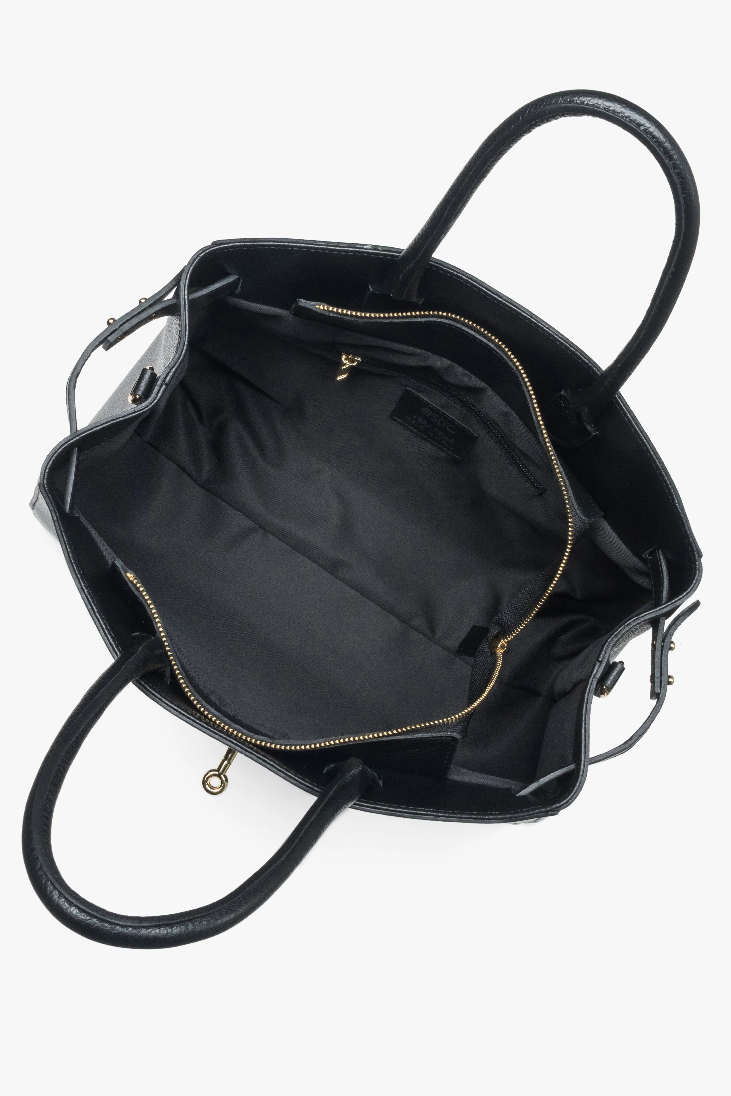 Elegancka czarna torebka typu tote z włoskiej skóry naturalnej Premium Estro ER00118556 - Image 4