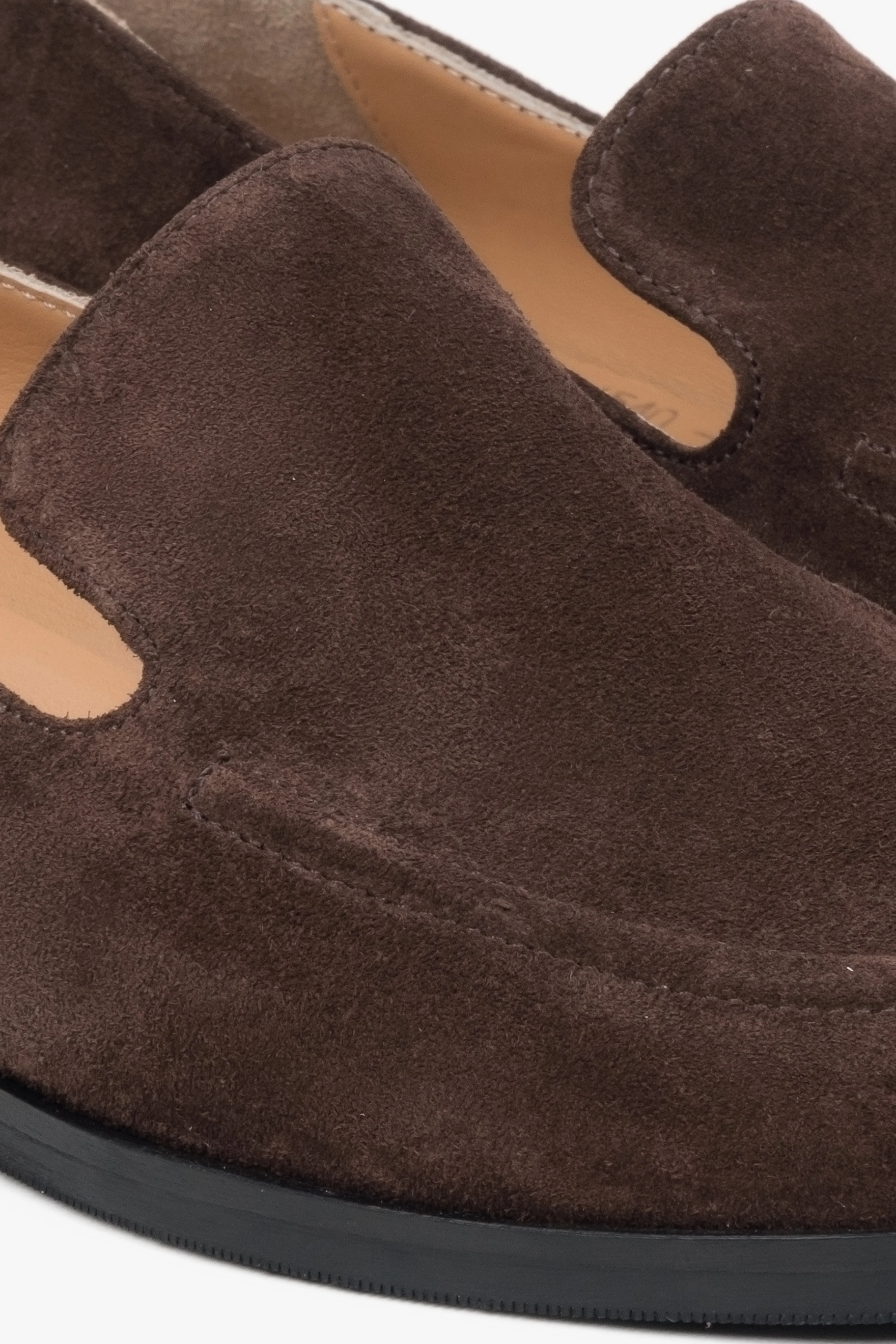 Klasyczne ciemnobrązowe loafersy damskie z naturalnego weluru Estro ER00117616 - Image 6