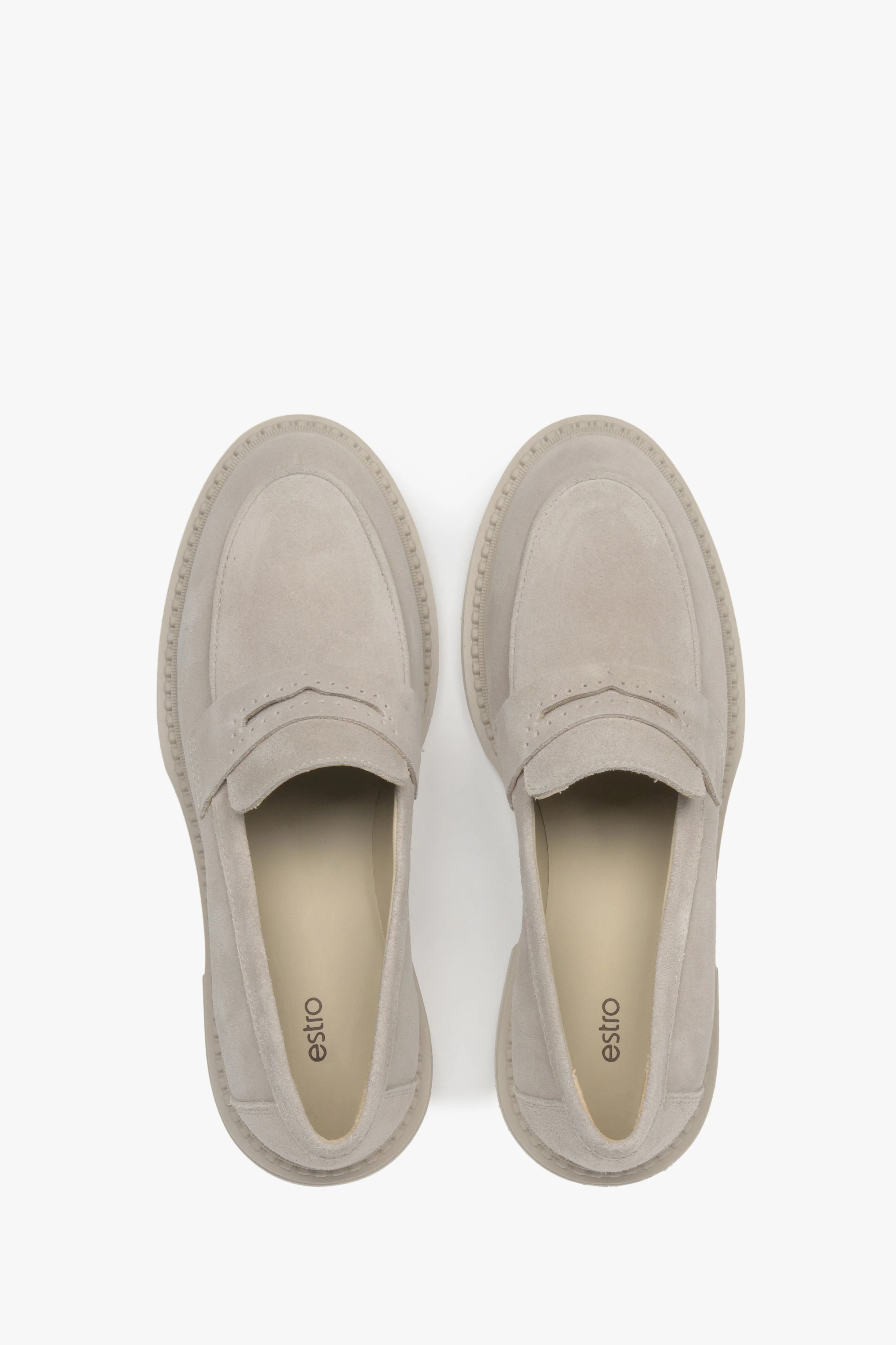 Klasyczne beżowe loafersy damskie typu Penny z włoskiego weluru naturalnego Estro ER00117127 - Image 4