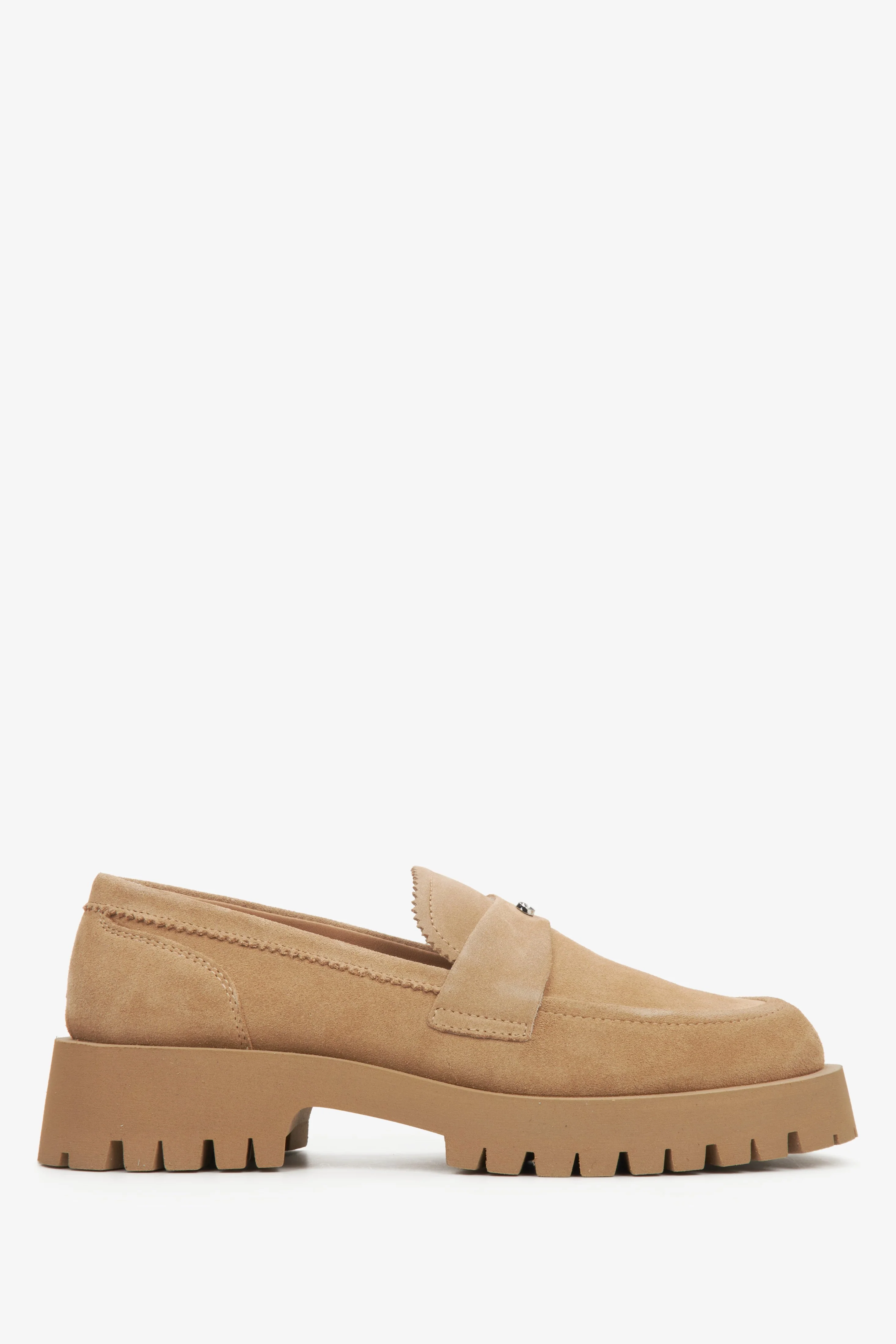 Brązowe loafersy damskie na masywnej podeszwie z weluru naturalnego Estro ER00114646 - Image 2