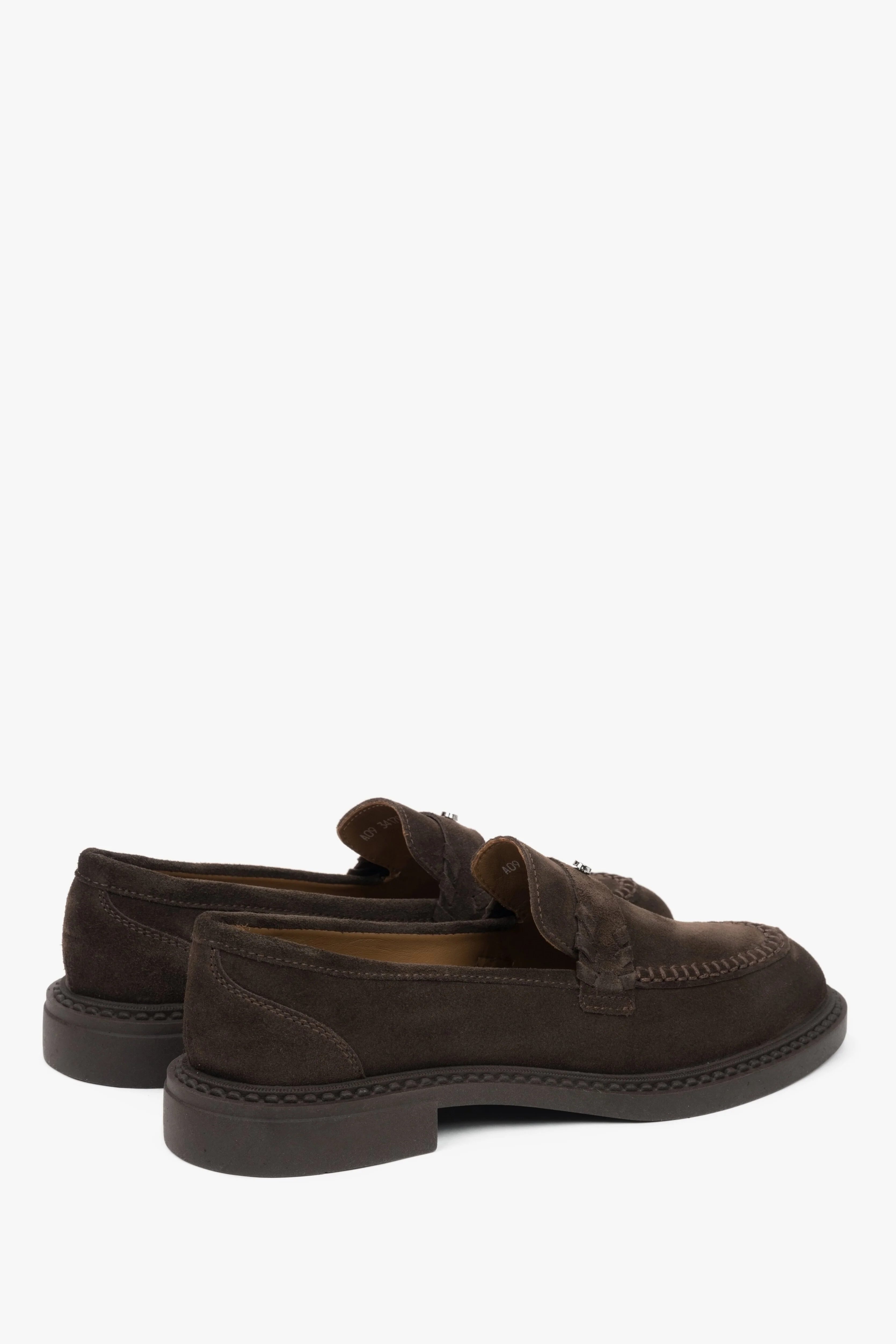 Czekoladowe loafersy damskie typu Penny z włoskiego weluru naturalnego Premium Estro ER00116793 - Image 5