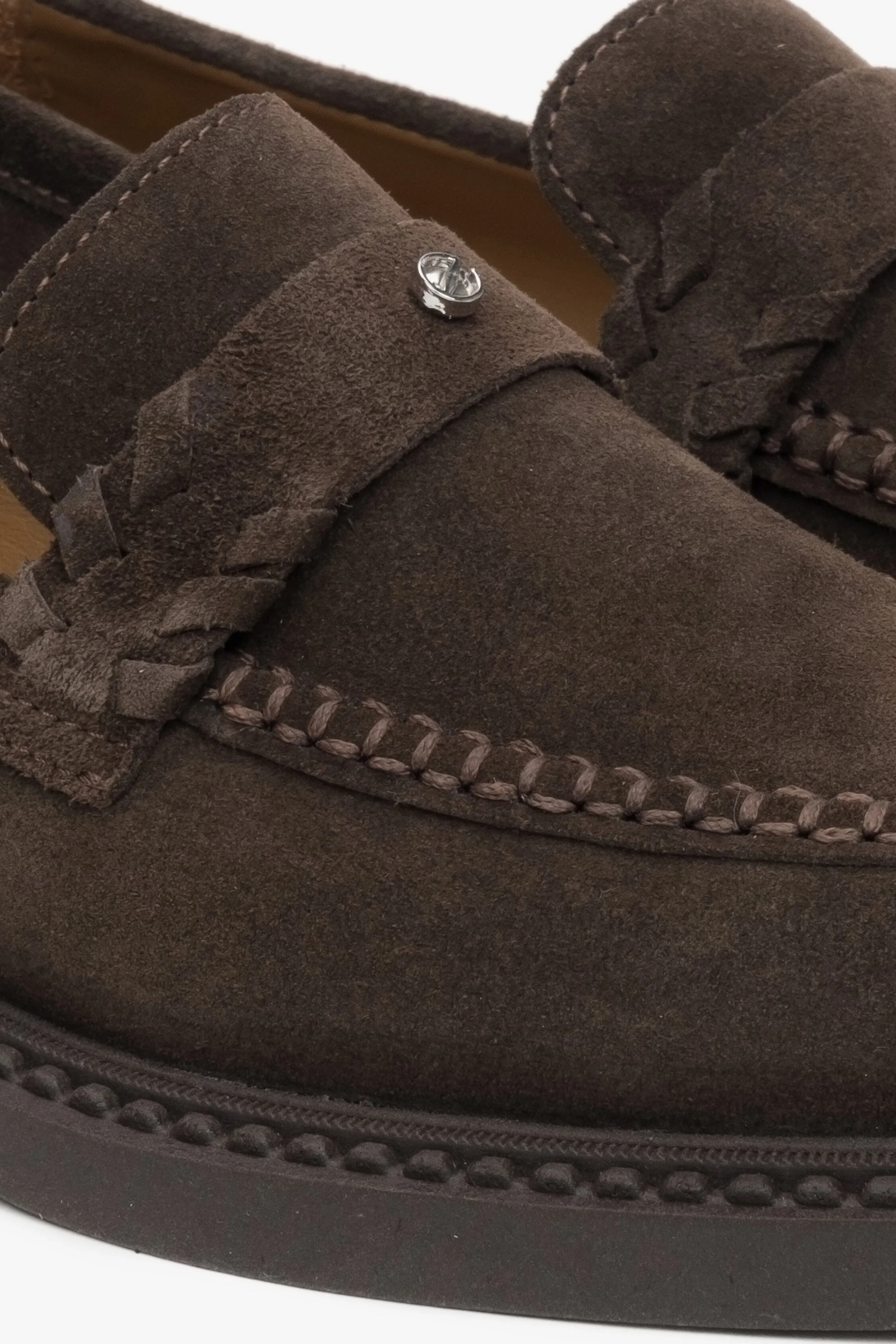 Czekoladowe loafersy damskie typu Penny z włoskiego weluru naturalnego Premium Estro ER00116793 - Image 8