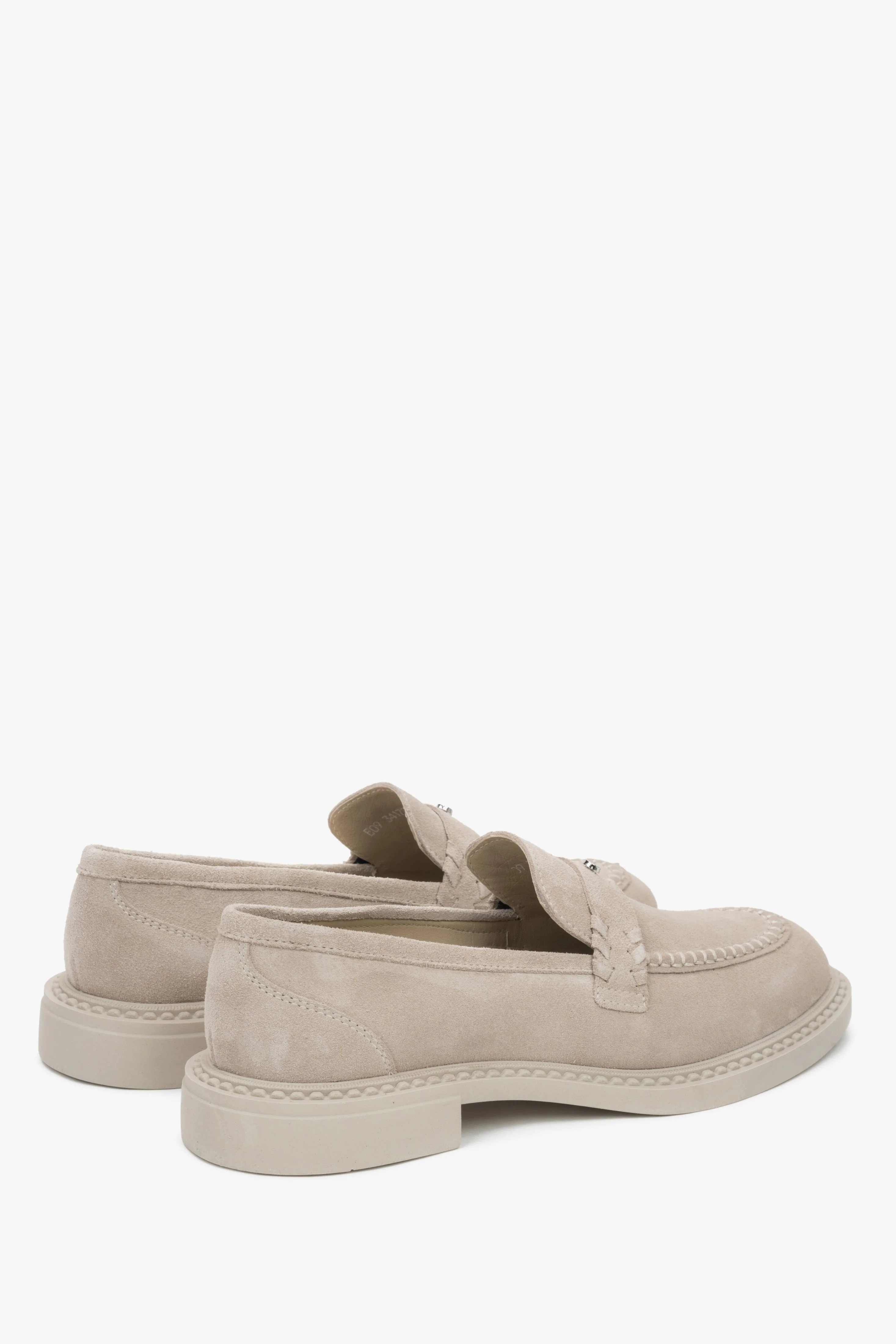 Jasnobeżowe loafersy damskie typu Penny z włoskiego weluru naturalnego Premium Estro ER00117003 - Image 5