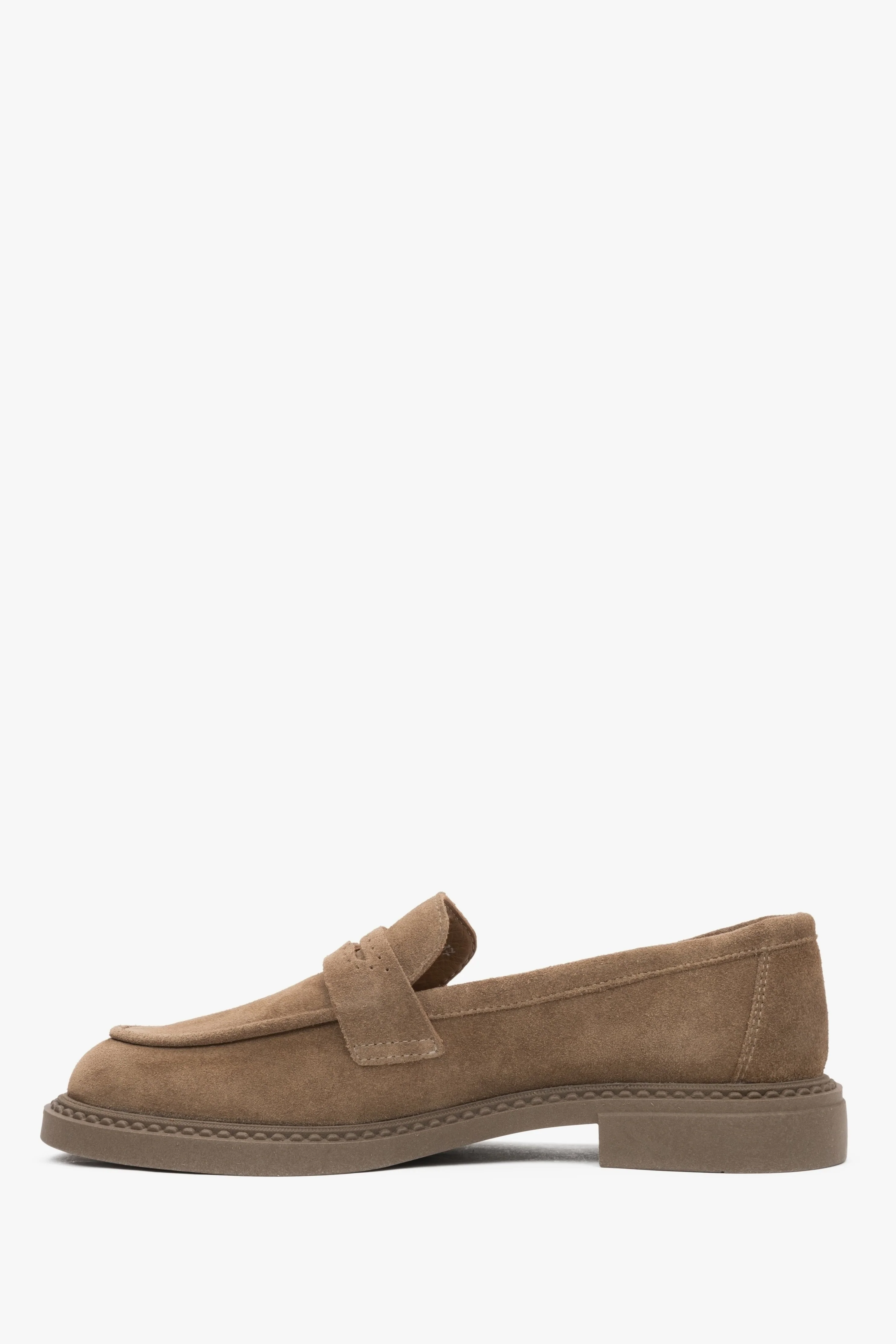 Klasyczne jasnobrązowe loafersy damskie typu Penny z włoskiego weluru naturalnego Estro ER00116886 - Image 3
