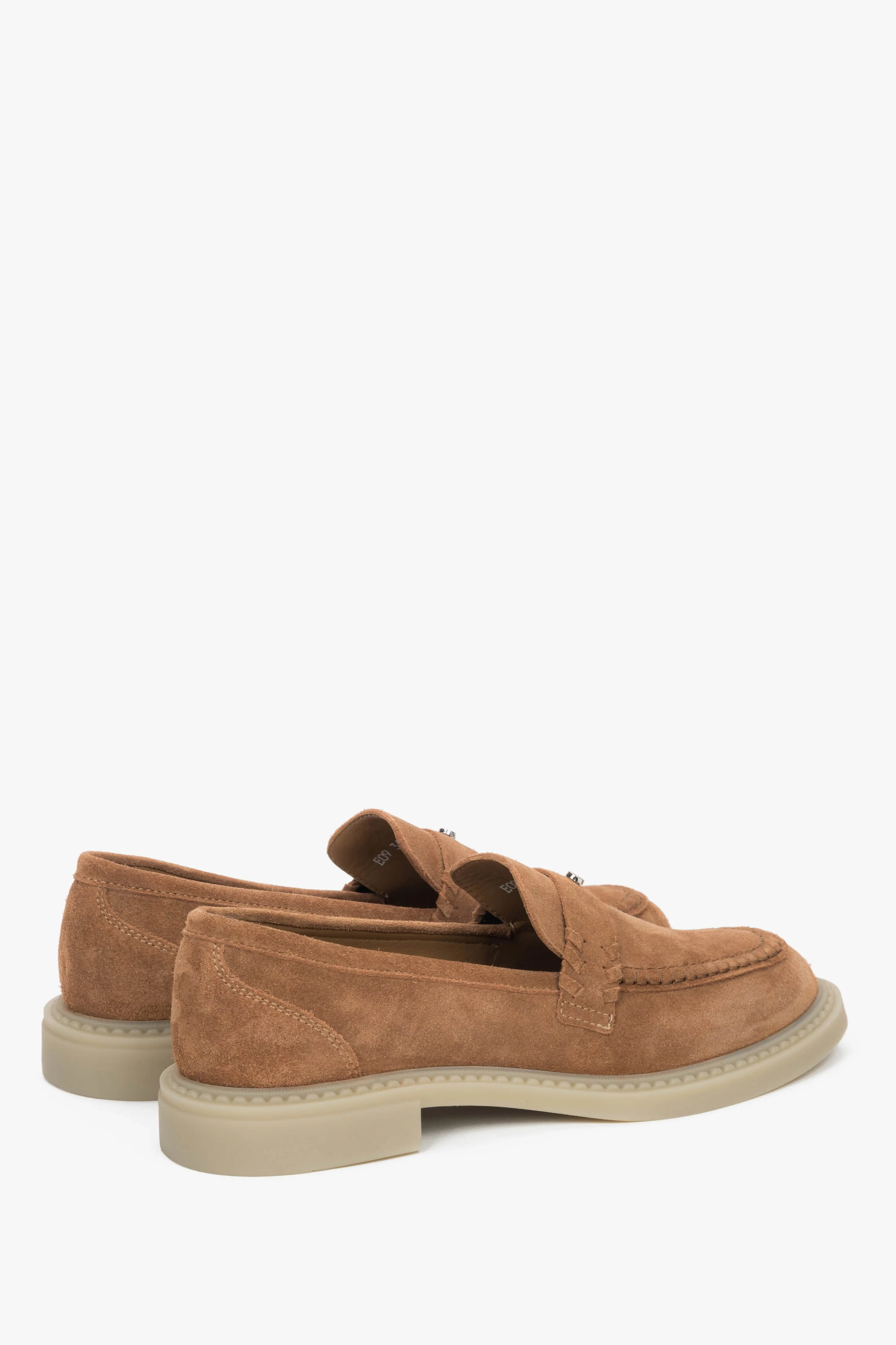 Karmelowe mokasyny damskie typu Penny z włoskiego weluru naturalnego Premium Estro ER00119214 - Image 5