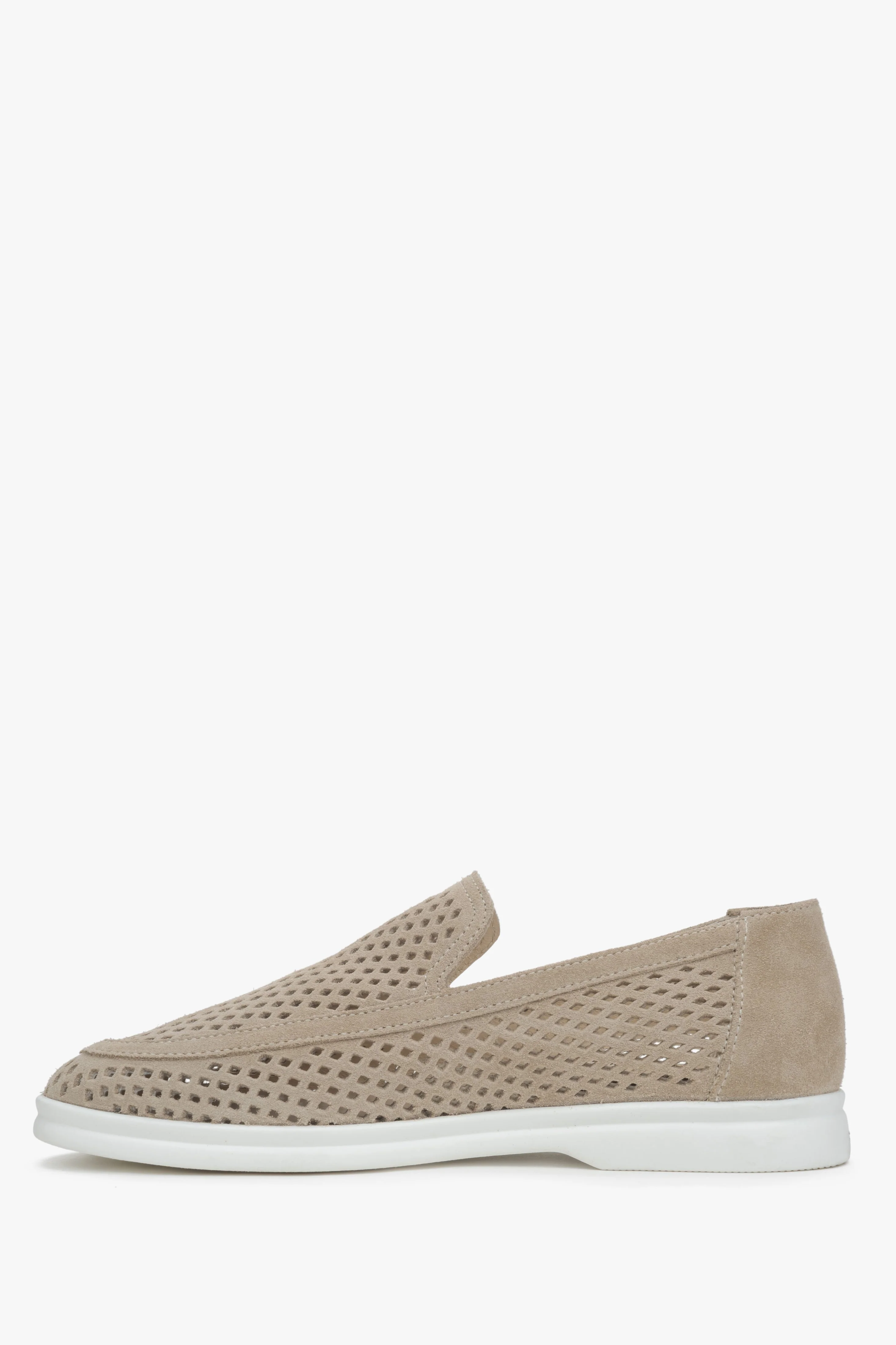 Beżowe loafersy damskie z włoskiego weluru Premium z perforacją ER00117585 - Image 3