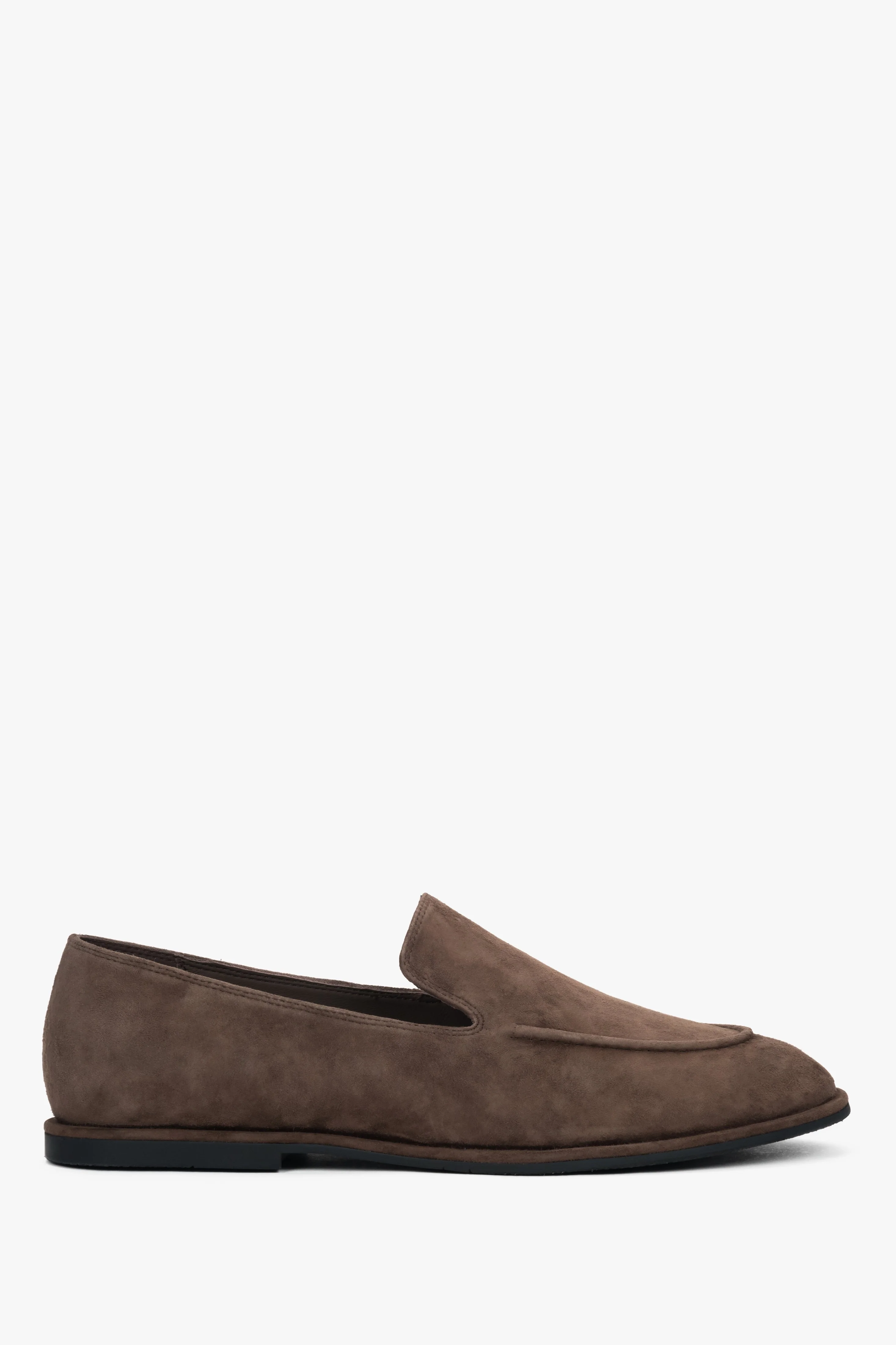 Ciemnobrązowe loafersy damskie z weluru naturalnego na płaskiej podeszwie Estro ER00119021 - Image 3
