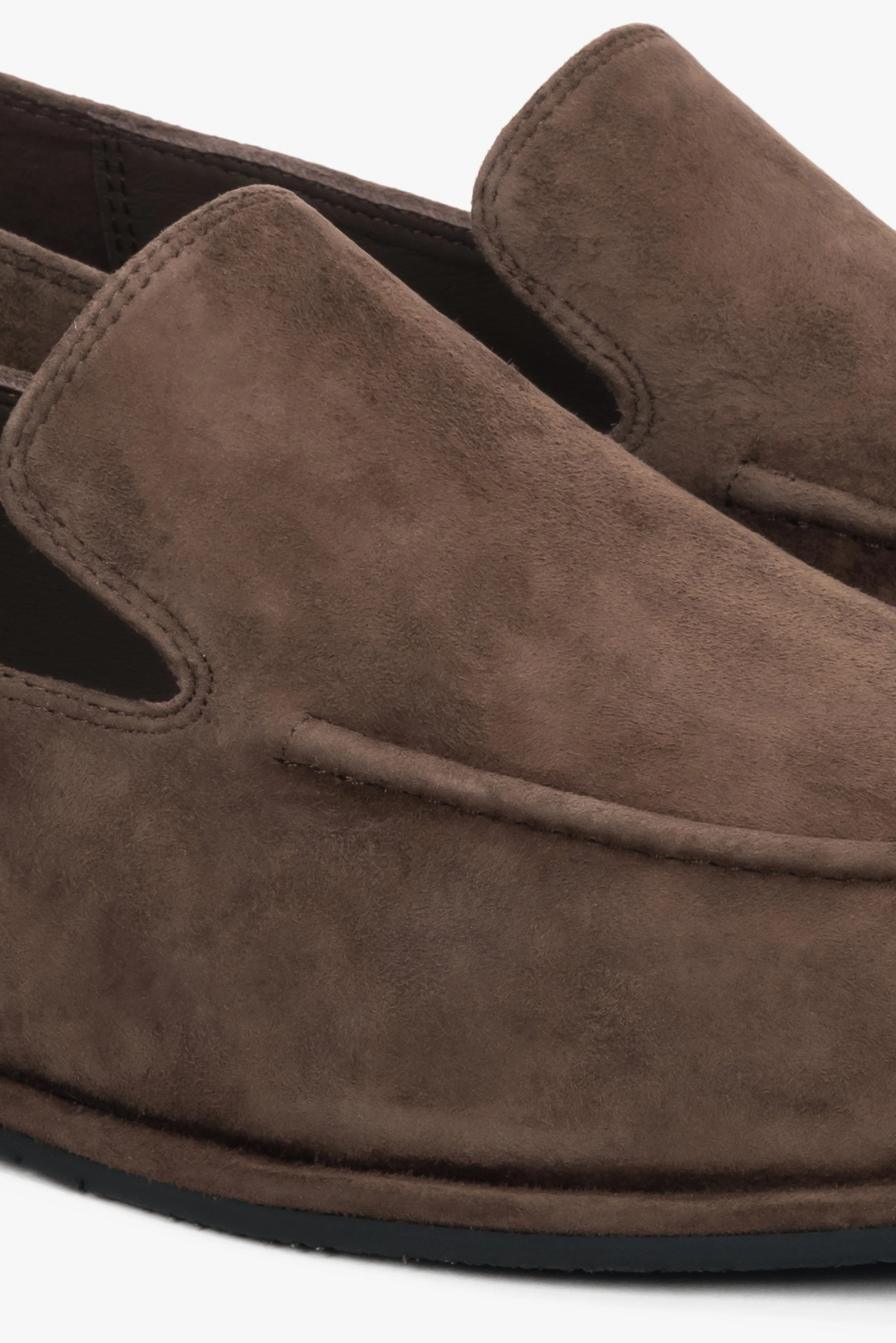 Ciemnobrązowe loafersy damskie z weluru naturalnego na płaskiej podeszwie Estro ER00119021 - Image 8