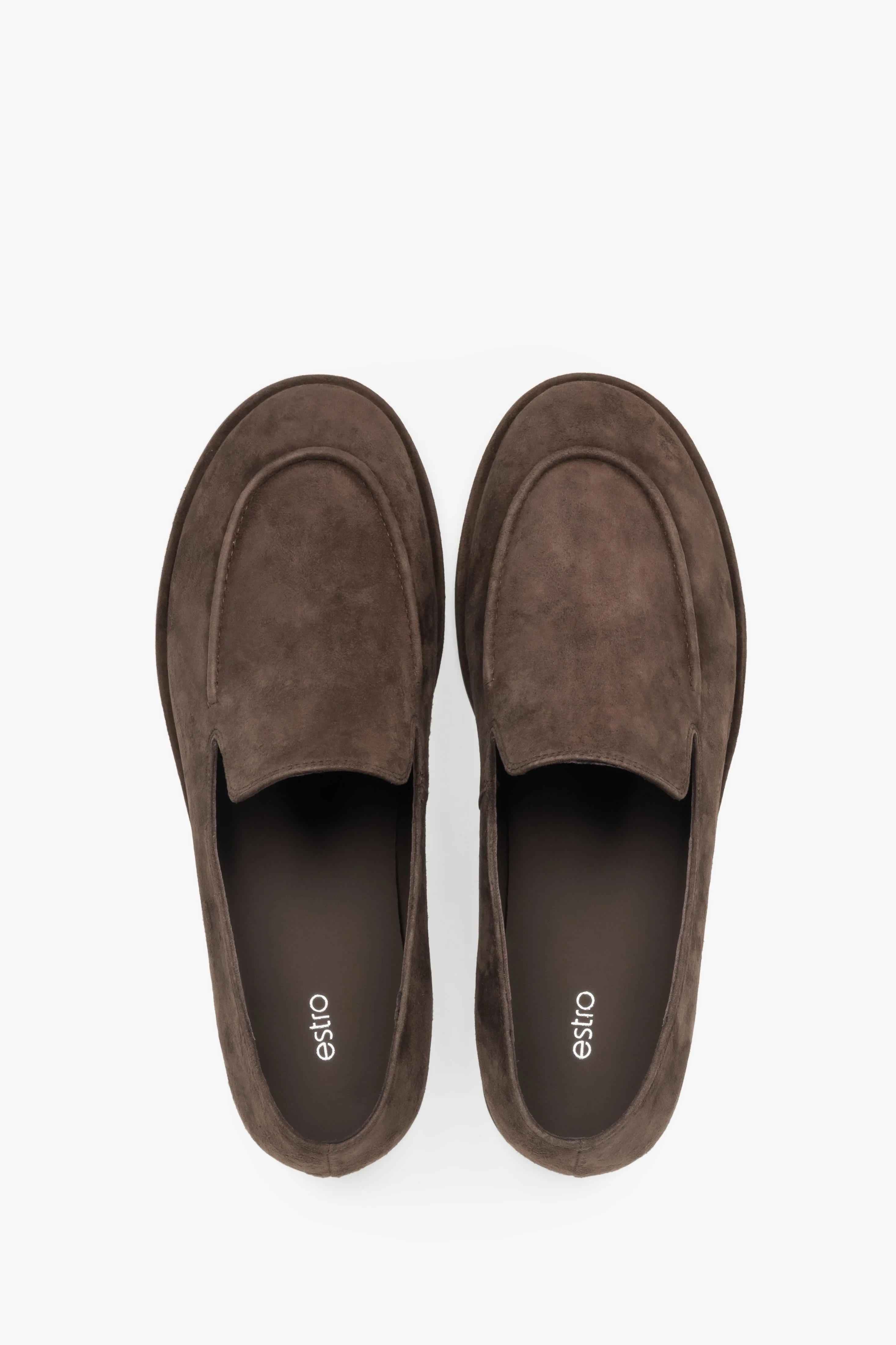 Ciemnobrązowe loafersy damskie z weluru naturalnego na płaskiej podeszwie Estro ER00119021 - Image 9