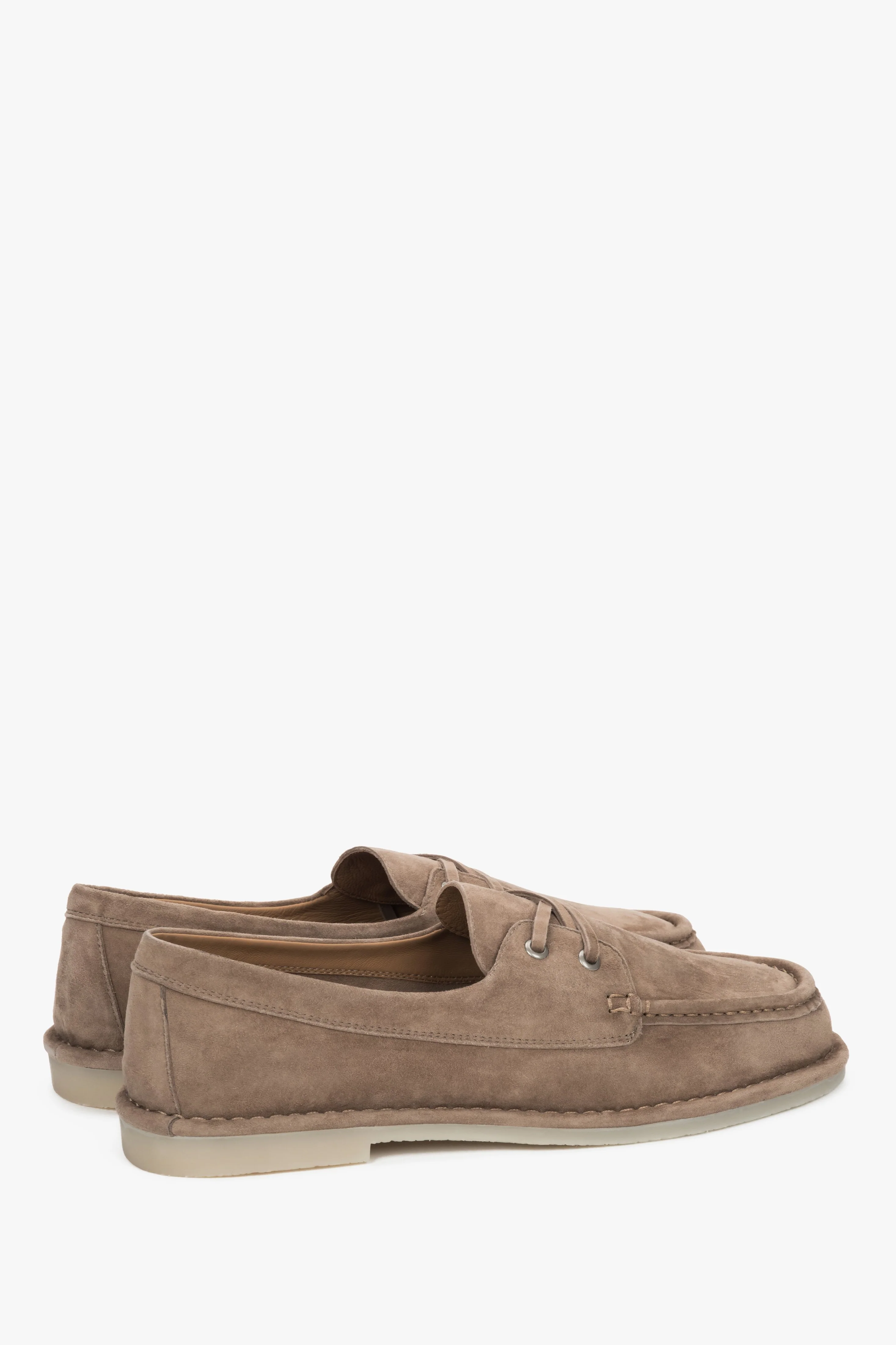Beżowe sznurowane loafersy damskie z weluru w stylu żeglarskim Estro ER00119012 - Image 5