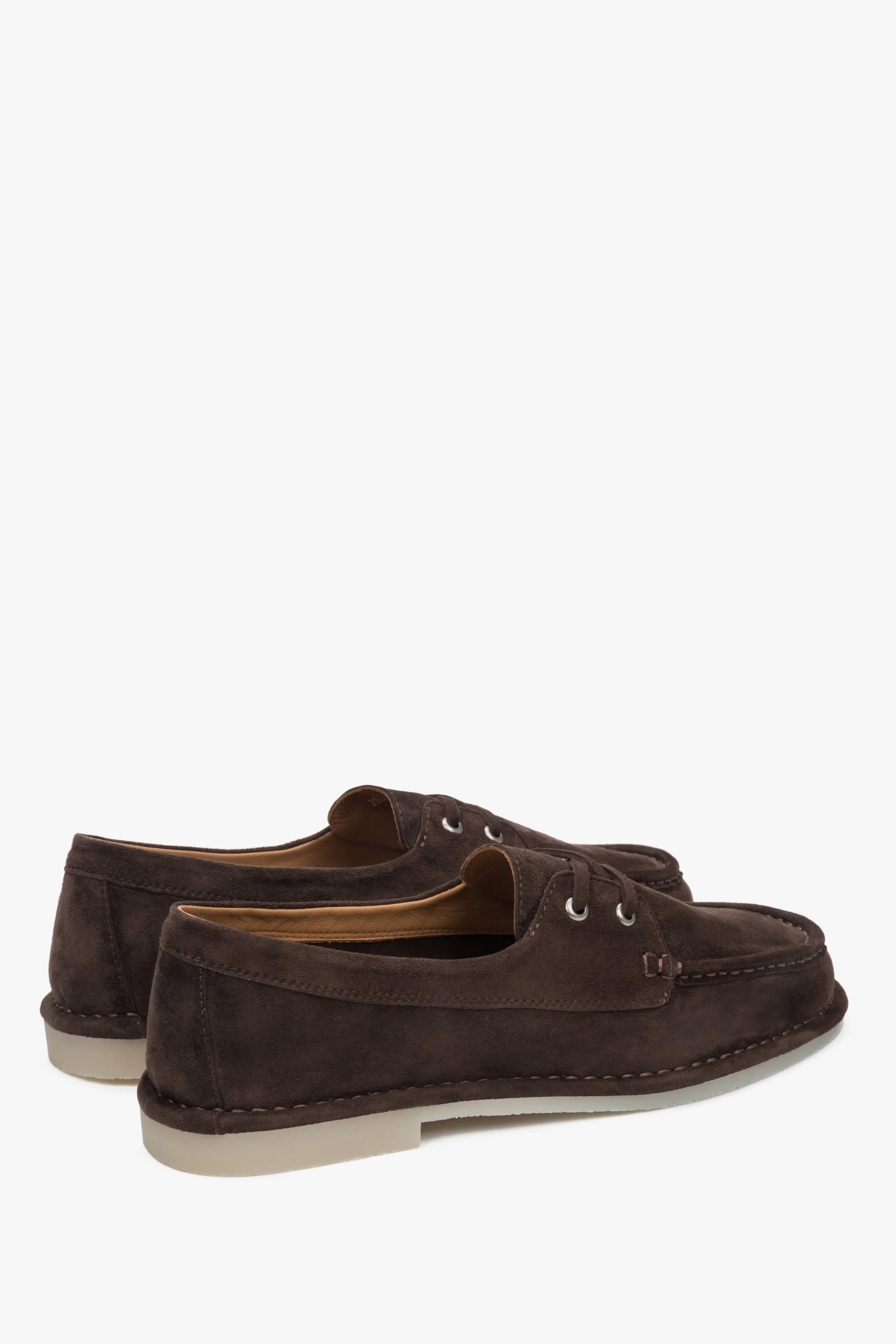 Ciemnobrązowe sznurowane loafersy damskie z weluru w stylu żeglarskim Estro ER00117142 - Image 5