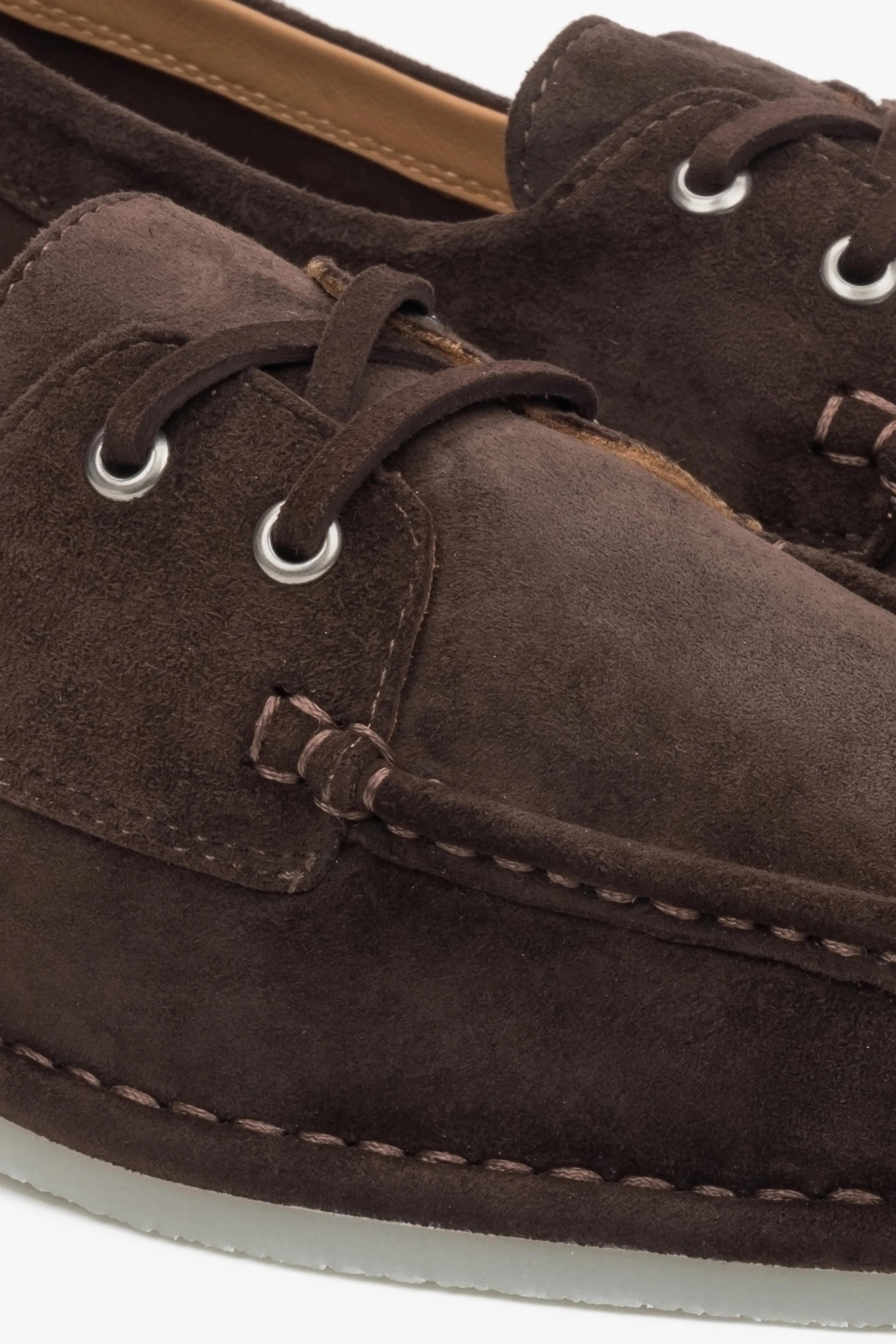 Ciemnobrązowe sznurowane loafersy damskie z weluru w stylu żeglarskim Estro ER00117142 - Image 7