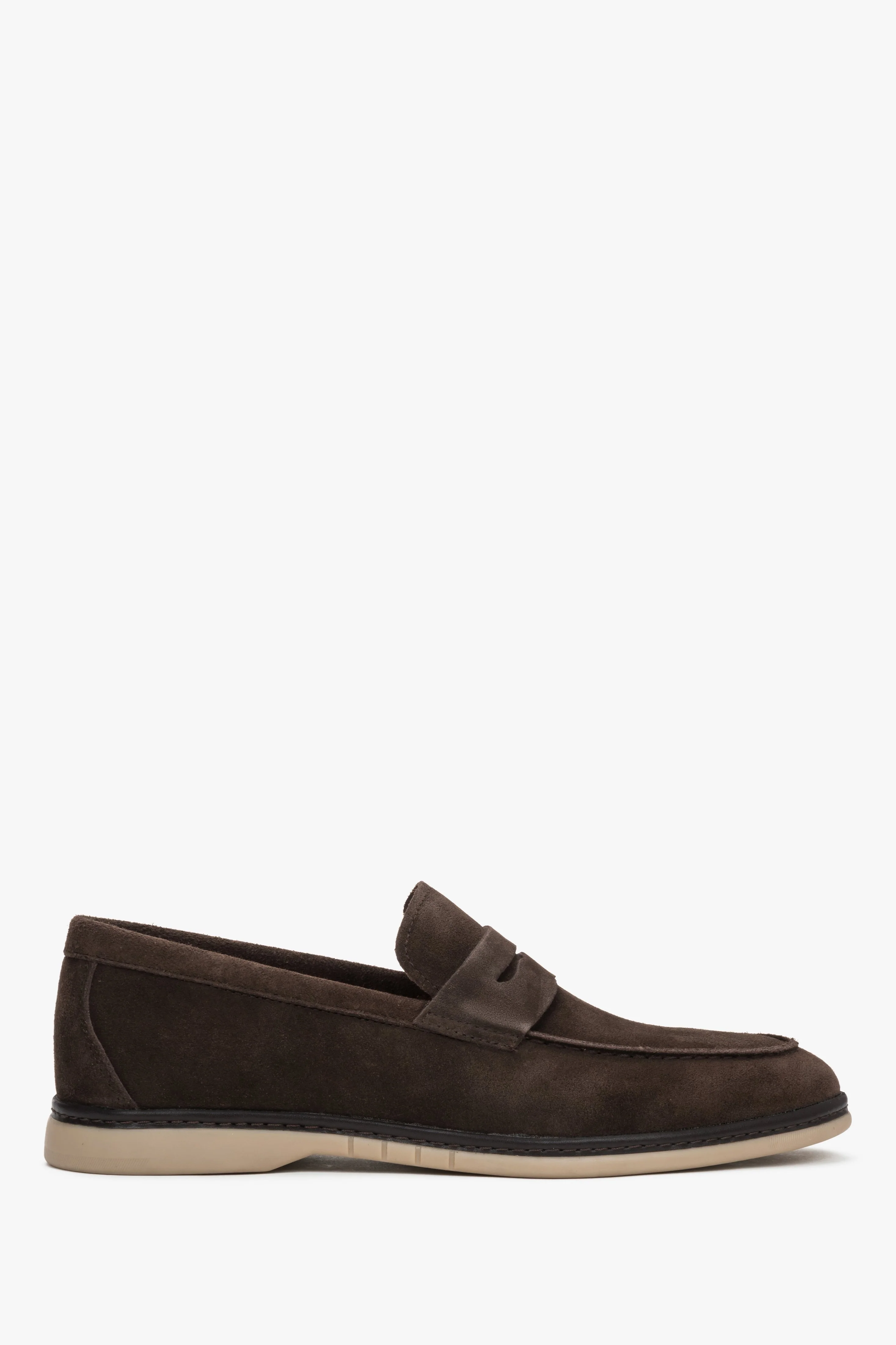 Ciemnobrązowe casualowe loafersy męskie z miękkiego weluru naturalnego Estro ER00119408