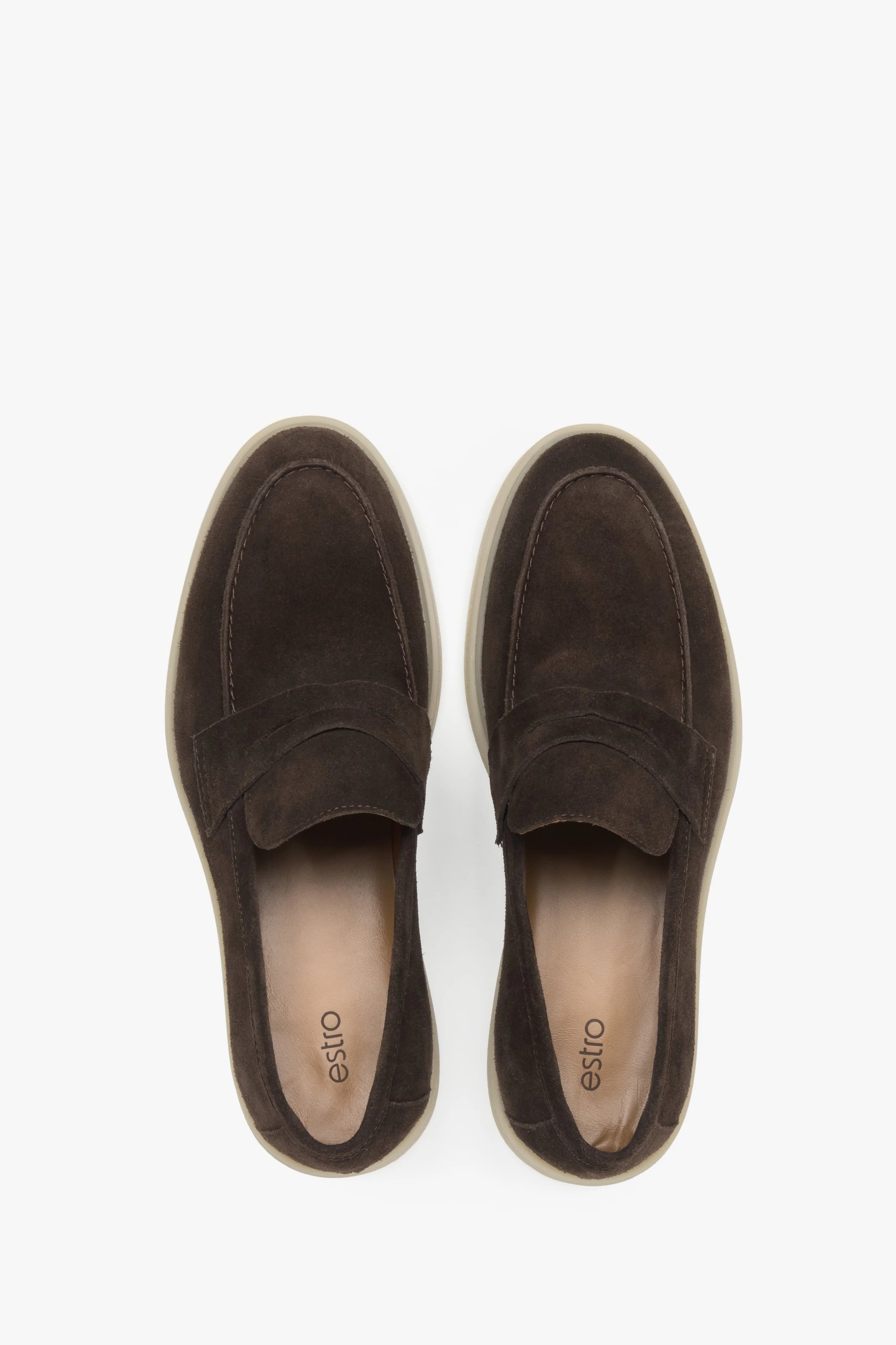 Ciemnobrązowe loafersy męskie z włoskiego weluru naturalnego Premium Estro ER00117294 - Image 4