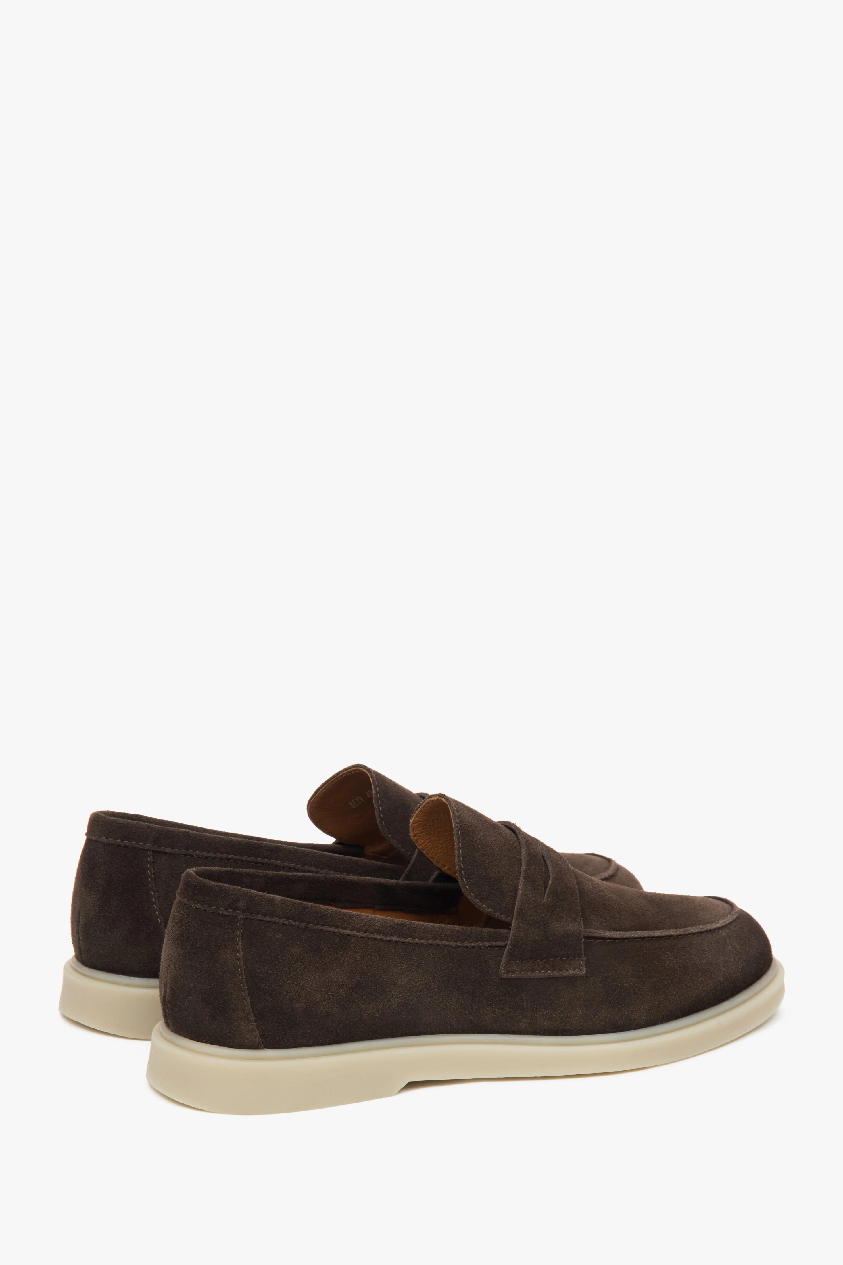 Ciemnobrązowe loafersy męskie z włoskiego weluru naturalnego Premium Estro ER00117294 - Image 5