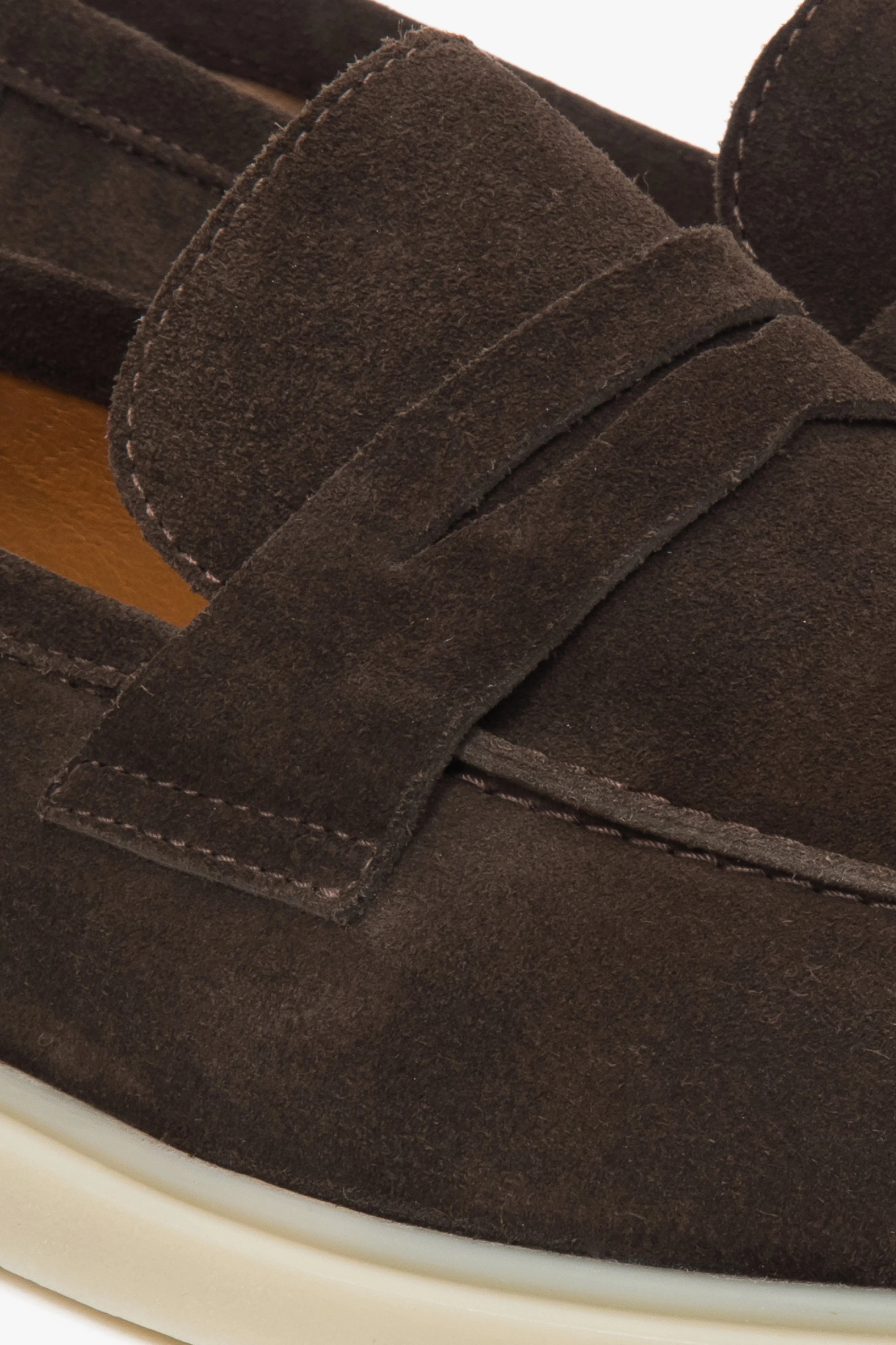 Ciemnobrązowe loafersy męskie z włoskiego weluru naturalnego Premium Estro ER00117294 - Image 6