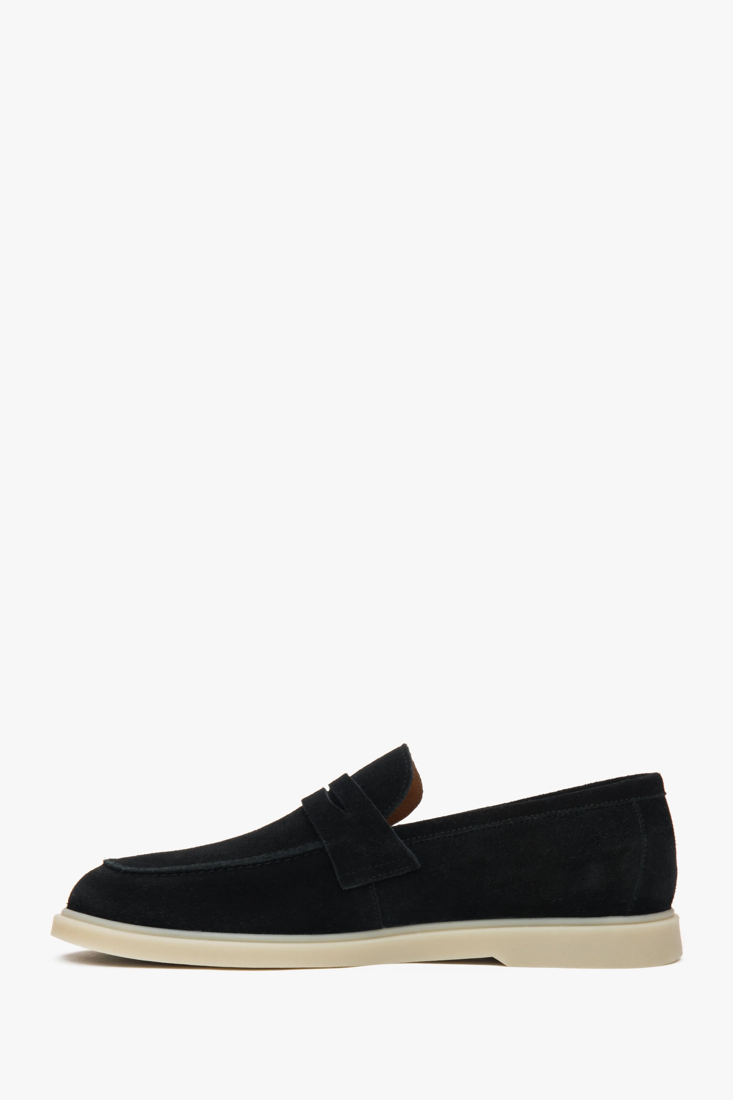 Czarne loafersy męskie z włoskiego weluru naturalnego Premium Estro ER00117291 - Image 3