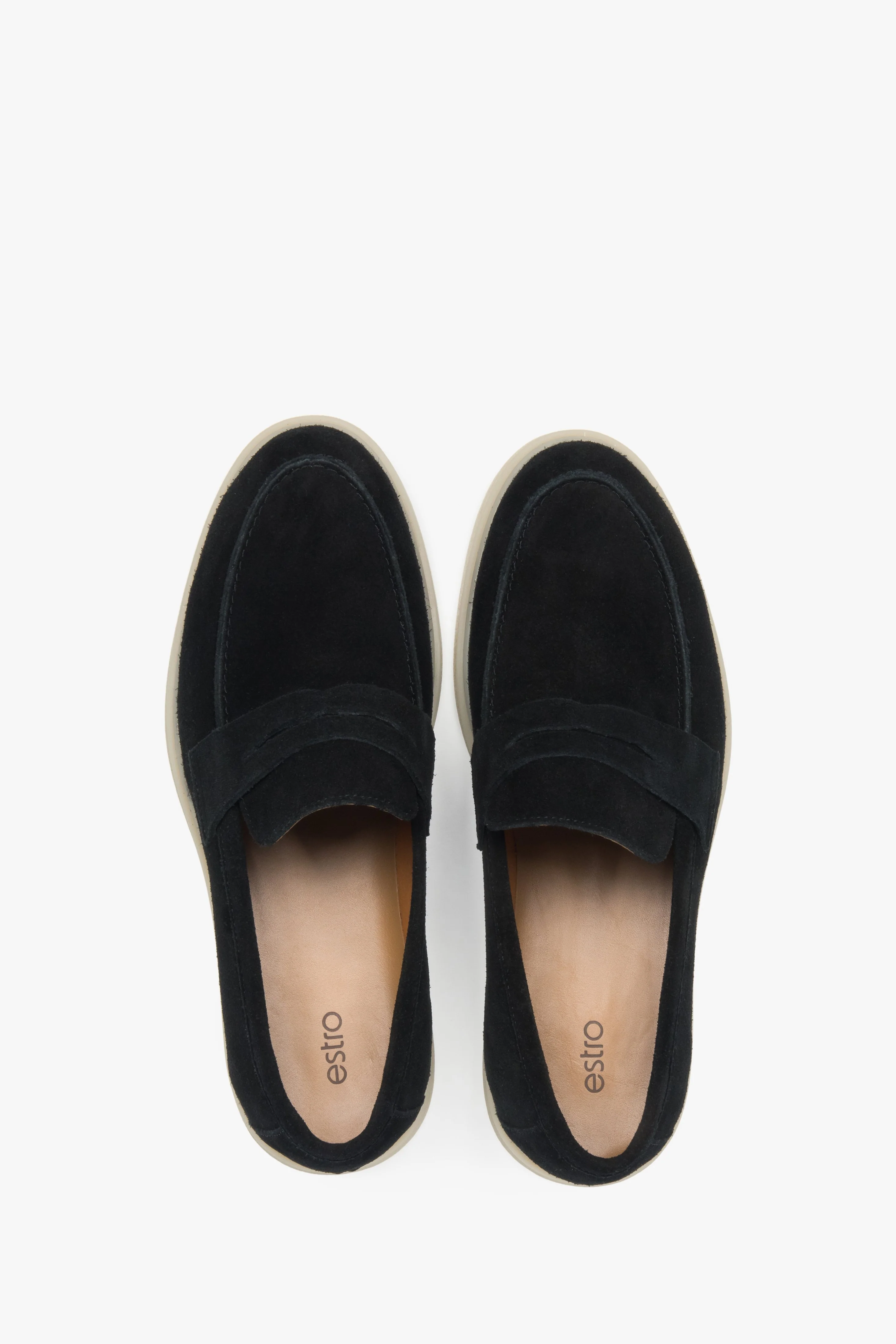 Czarne loafersy męskie z włoskiego weluru naturalnego Premium Estro ER00117291 - Image 4
