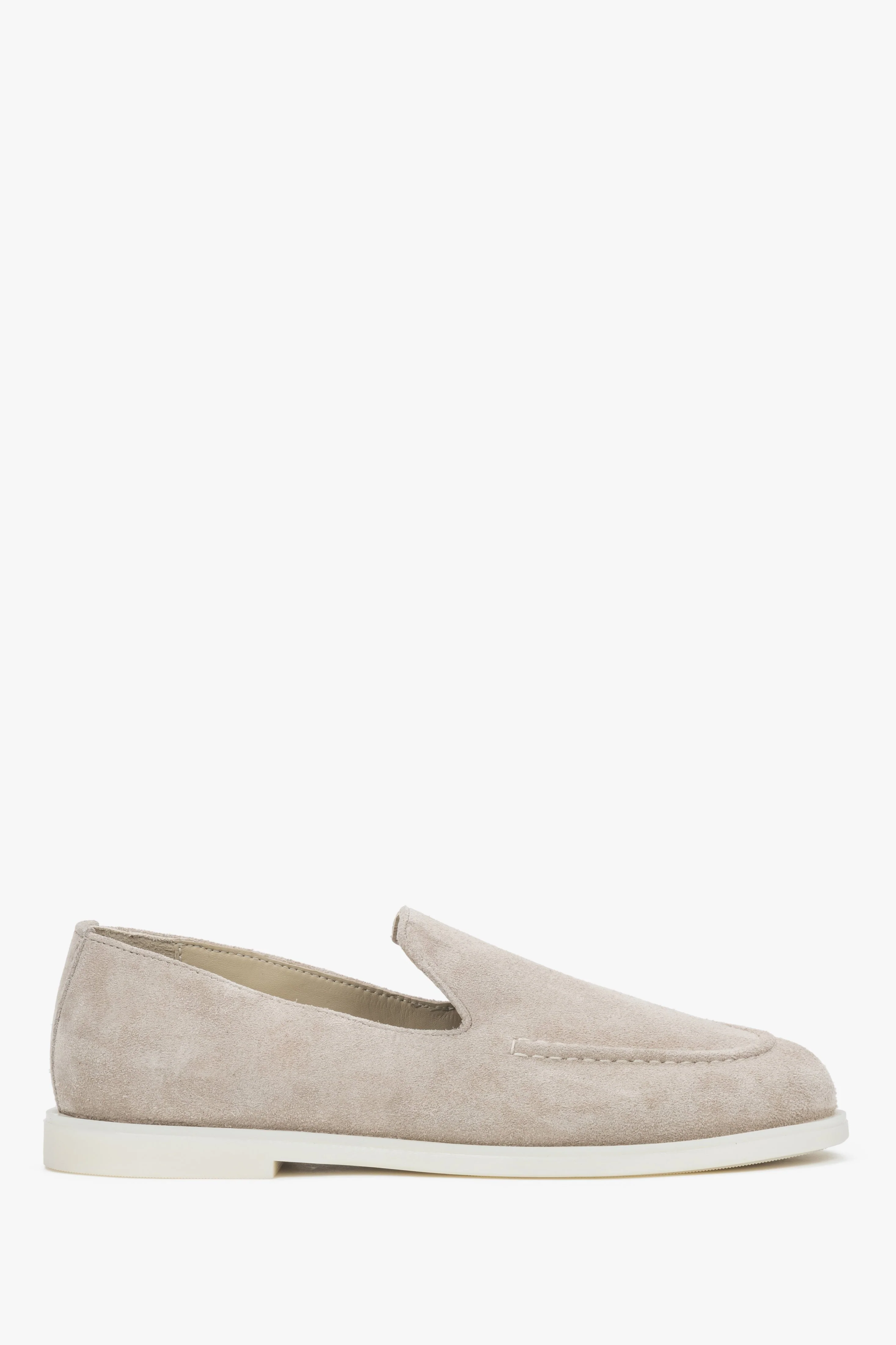 Beżowe mokasyny damskie typu barefoot z włoskiego weluru naturalnego Premium Estro ER00119347