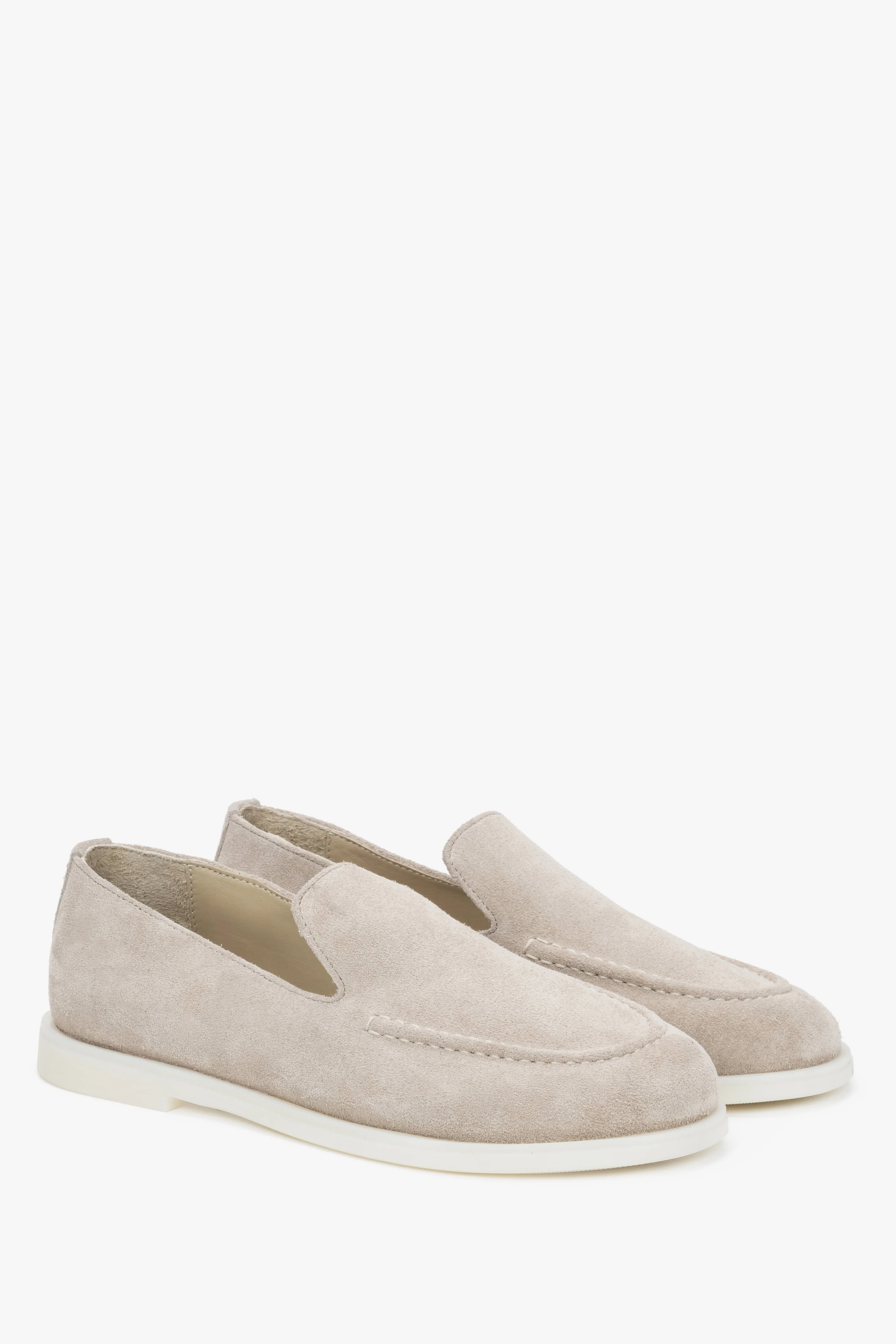 Beżowe mokasyny damskie typu barefoot z włoskiego weluru naturalnego Premium Estro ER00119347 - Image 3