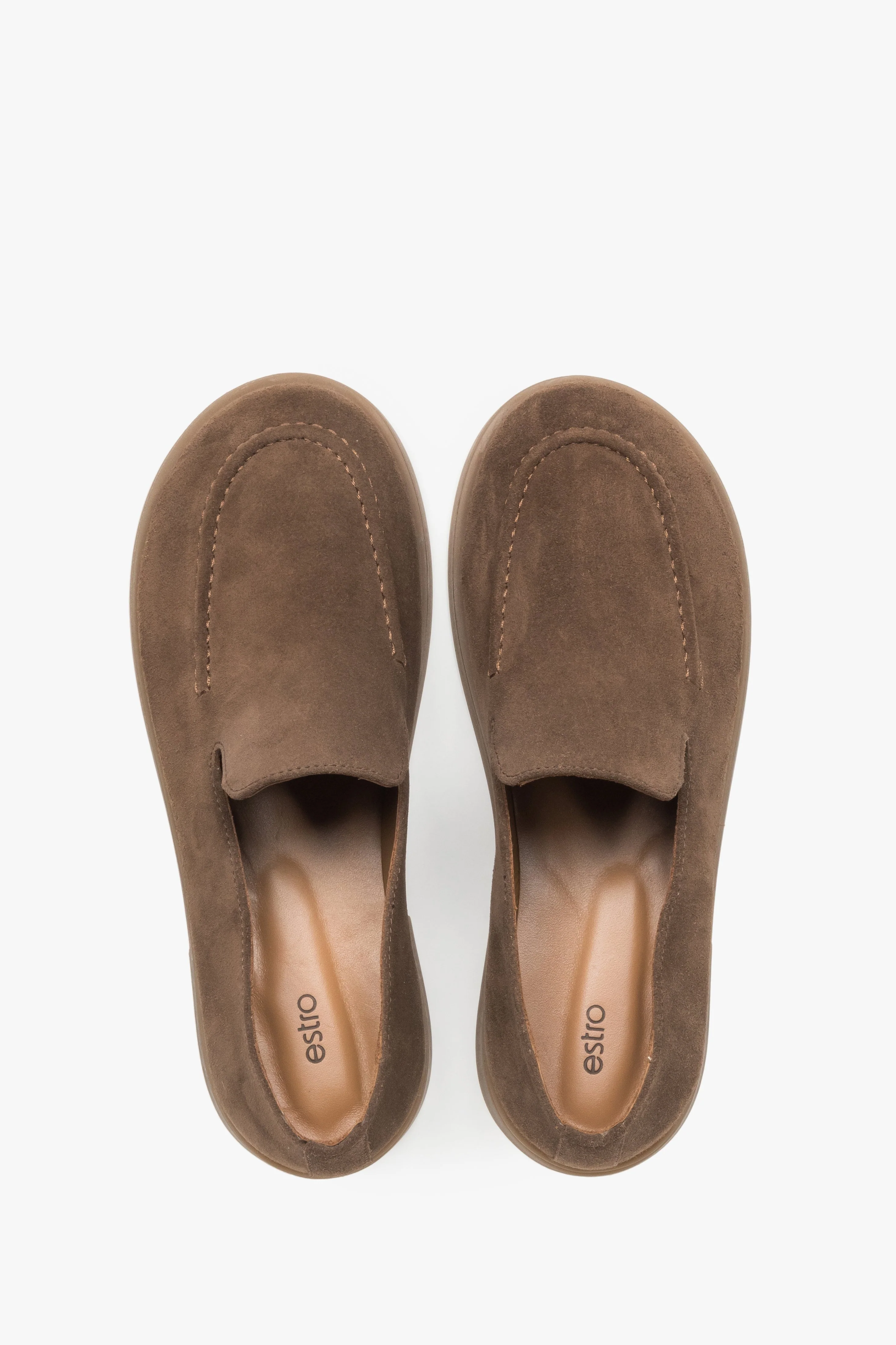 Brązowe mokasyny damskie typu barefoot z włoskiego weluru naturalnego Premium Estro ER00119353 - Image 2