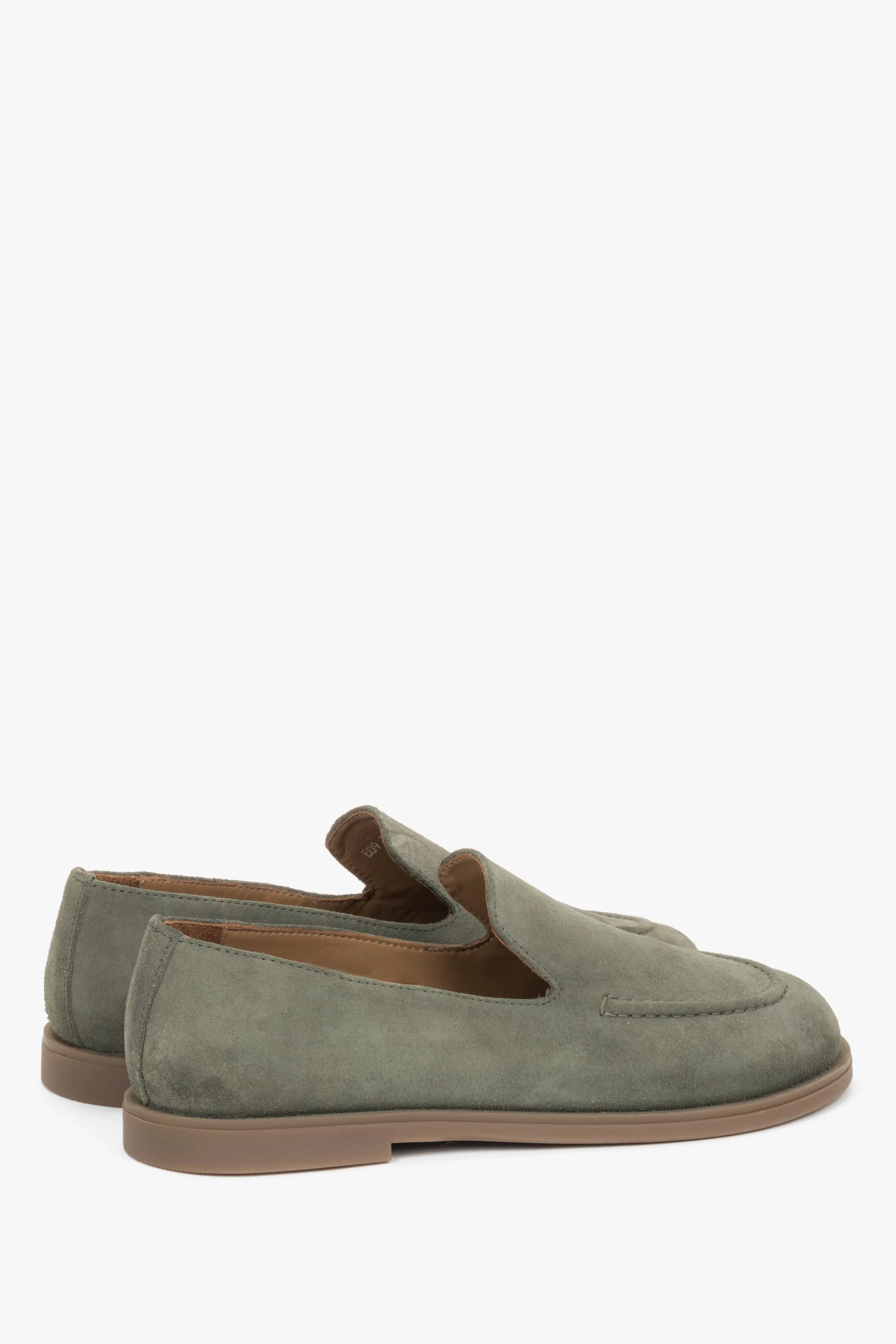 Oliwkowe mokasyny damskie typu barefoot z włoskiego weluru naturalnego Premium Estro ER00119488 - Image 5