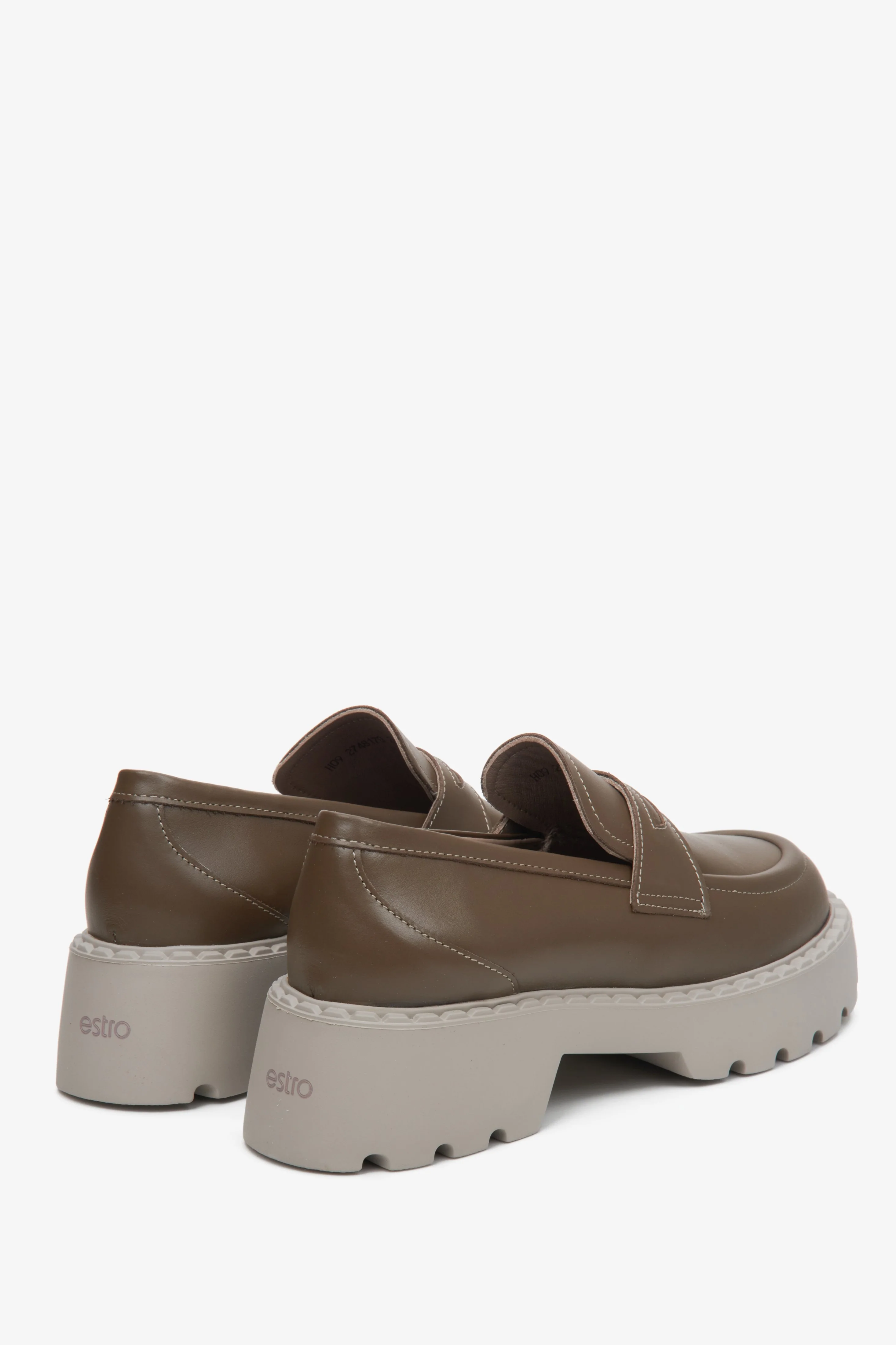 Ciemnobrązowe loafersy damskie ze skóry naturalnej na grubej podeszwie Estro ER00113302 - Image 5