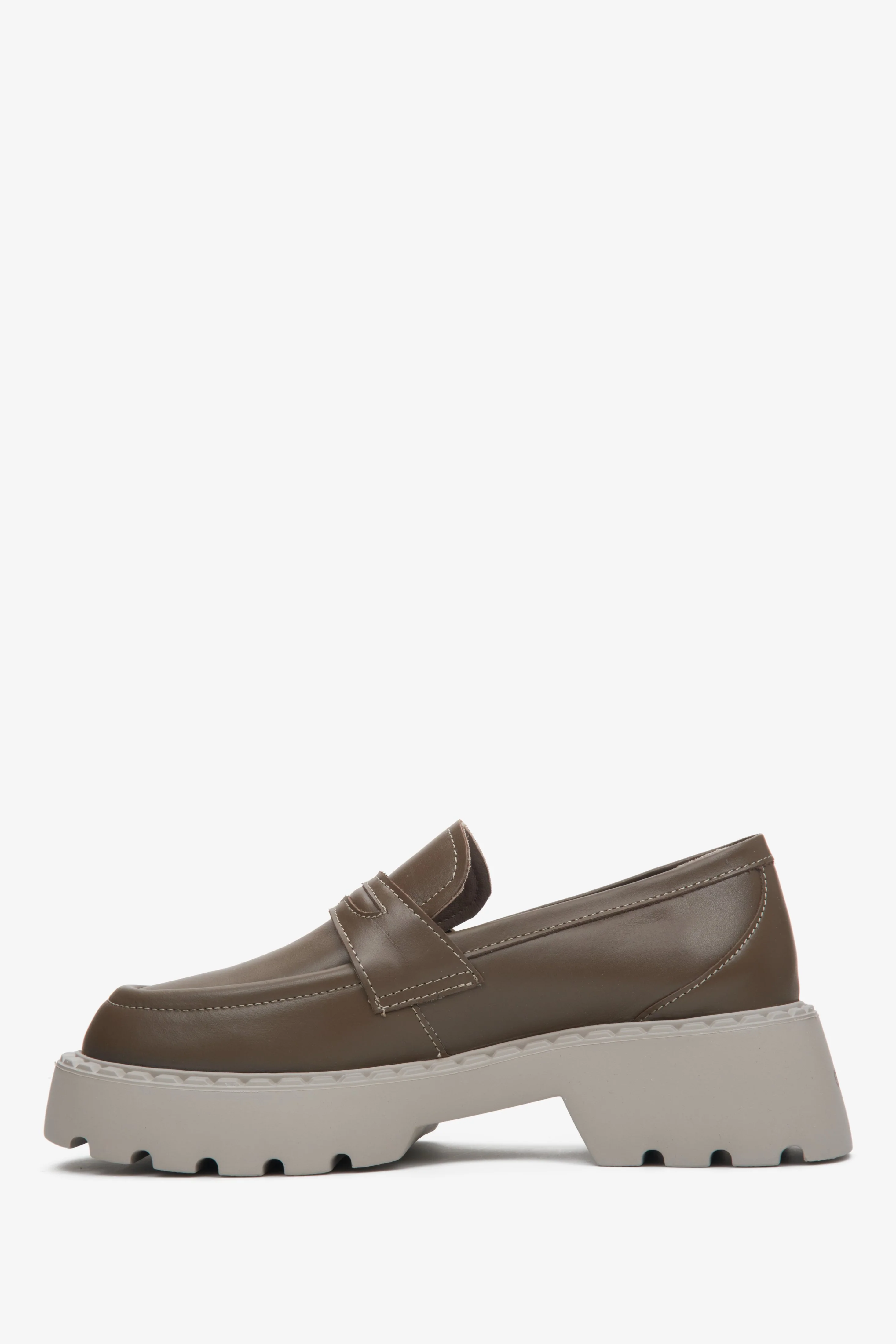 Ciemnobrązowe loafersy damskie ze skóry naturalnej na grubej podeszwie Estro ER00113302 - Image 6