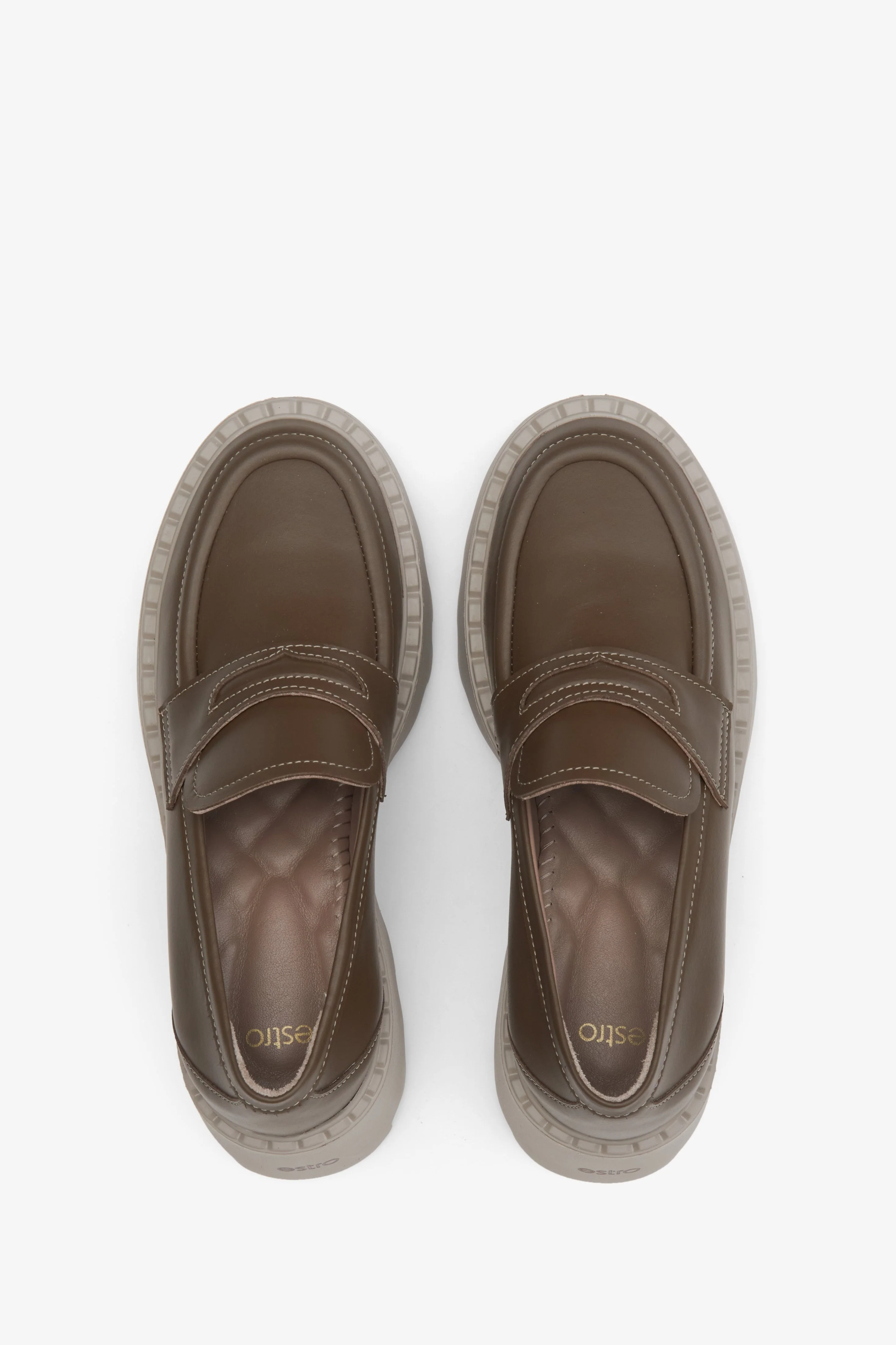 Ciemnobrązowe loafersy damskie ze skóry naturalnej na grubej podeszwie Estro ER00113302 - Image 7