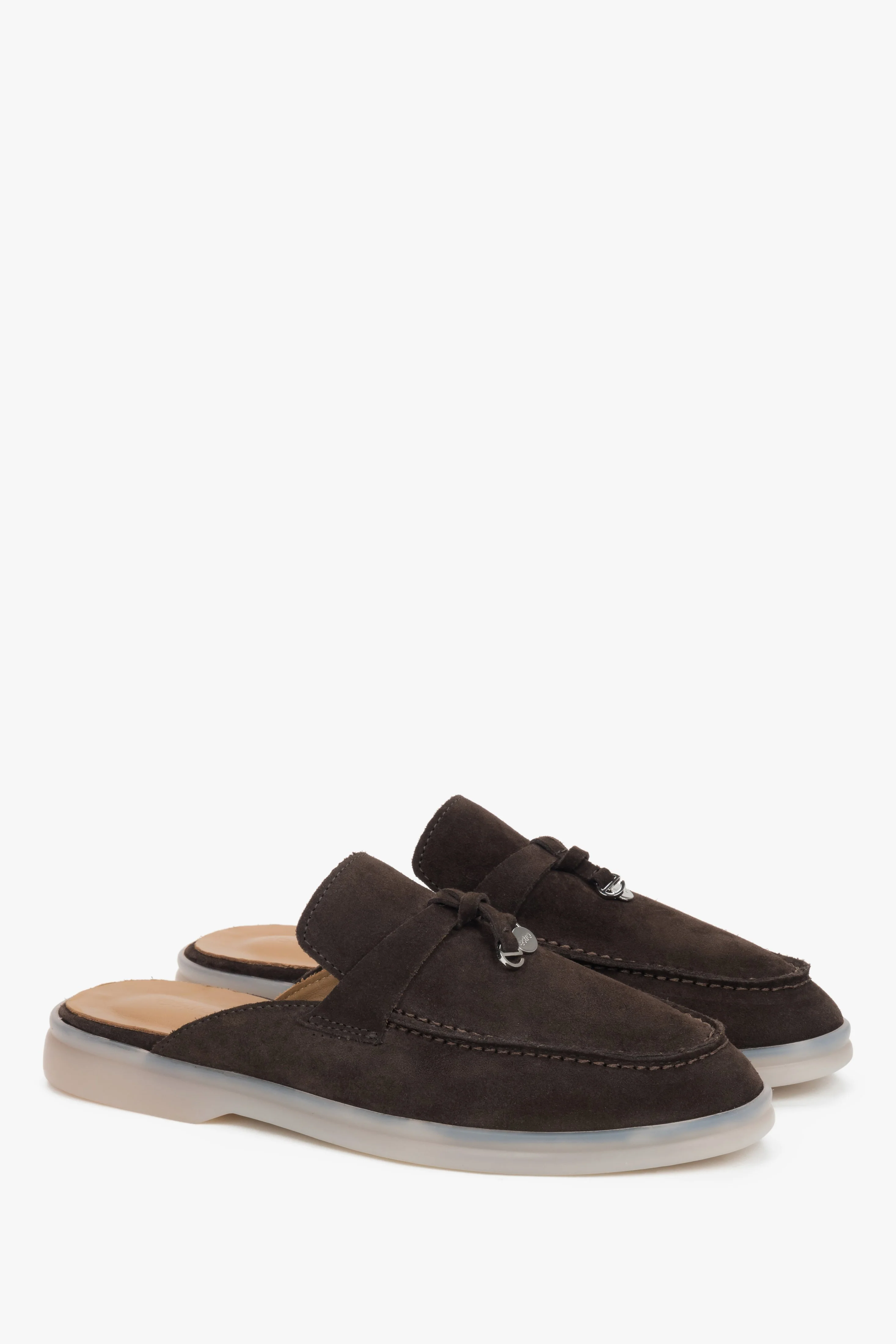 Ciemnobrązowe mule damskie z miękkiego włoskiego weluru naturalnego Premium Estro ER00119048 - Image 3