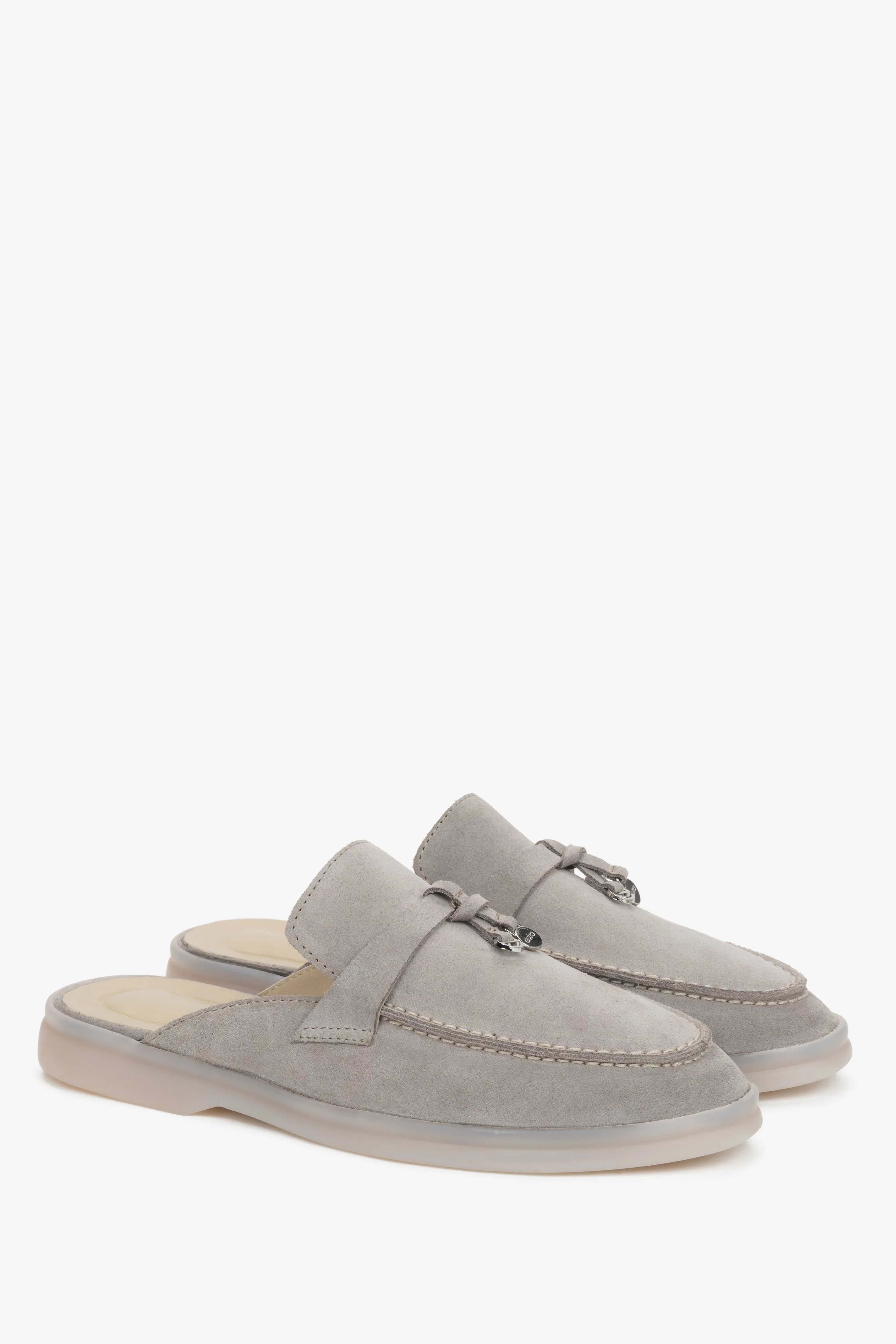 Szare mule damskie z miękkiego włoskiego weluru naturalnego Premium Estro ER00119046 - Image 3