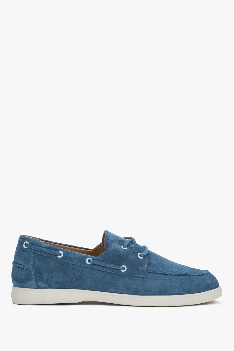 Niebieskie loafersy męskie w stylu żeglarskim z włoskiego weluru naturalnego Premium Estro ER00119620