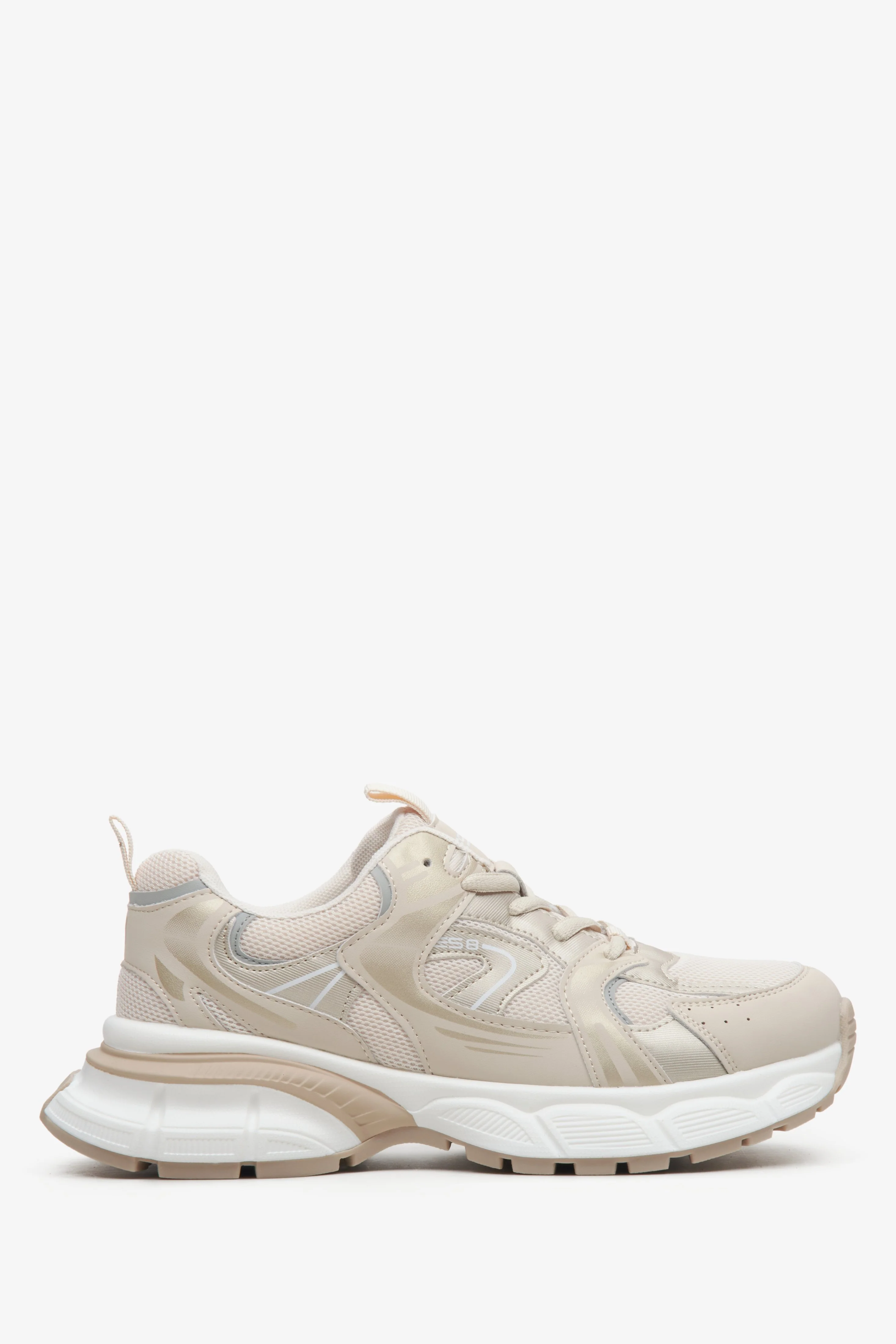 Beżowo-białe sneakersy damskie ze złotymi zdobieniami ES8 ER00114673 - Image 3