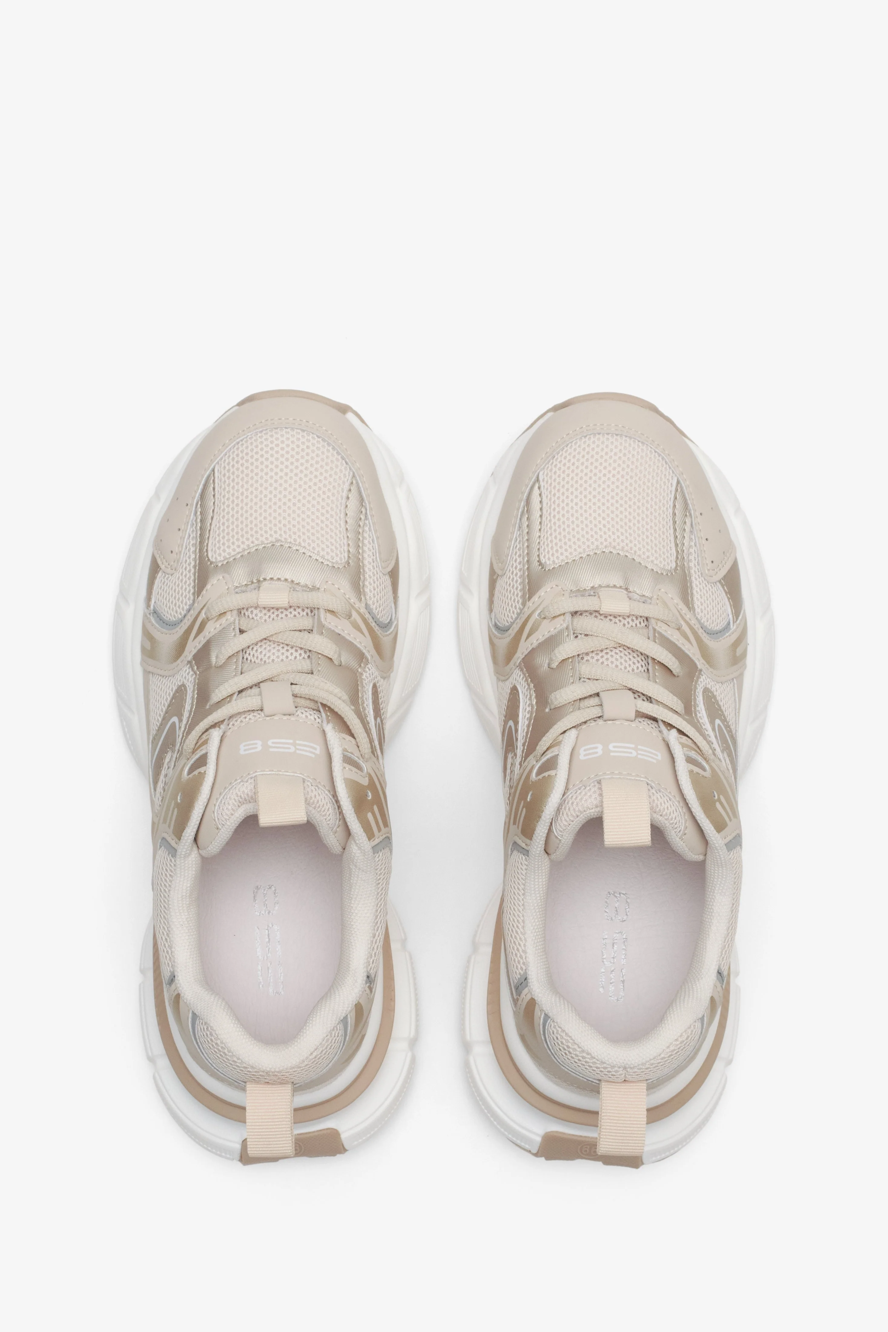 Beżowo-białe sneakersy damskie ze złotymi zdobieniami ES8 ER00114673 - Image 4