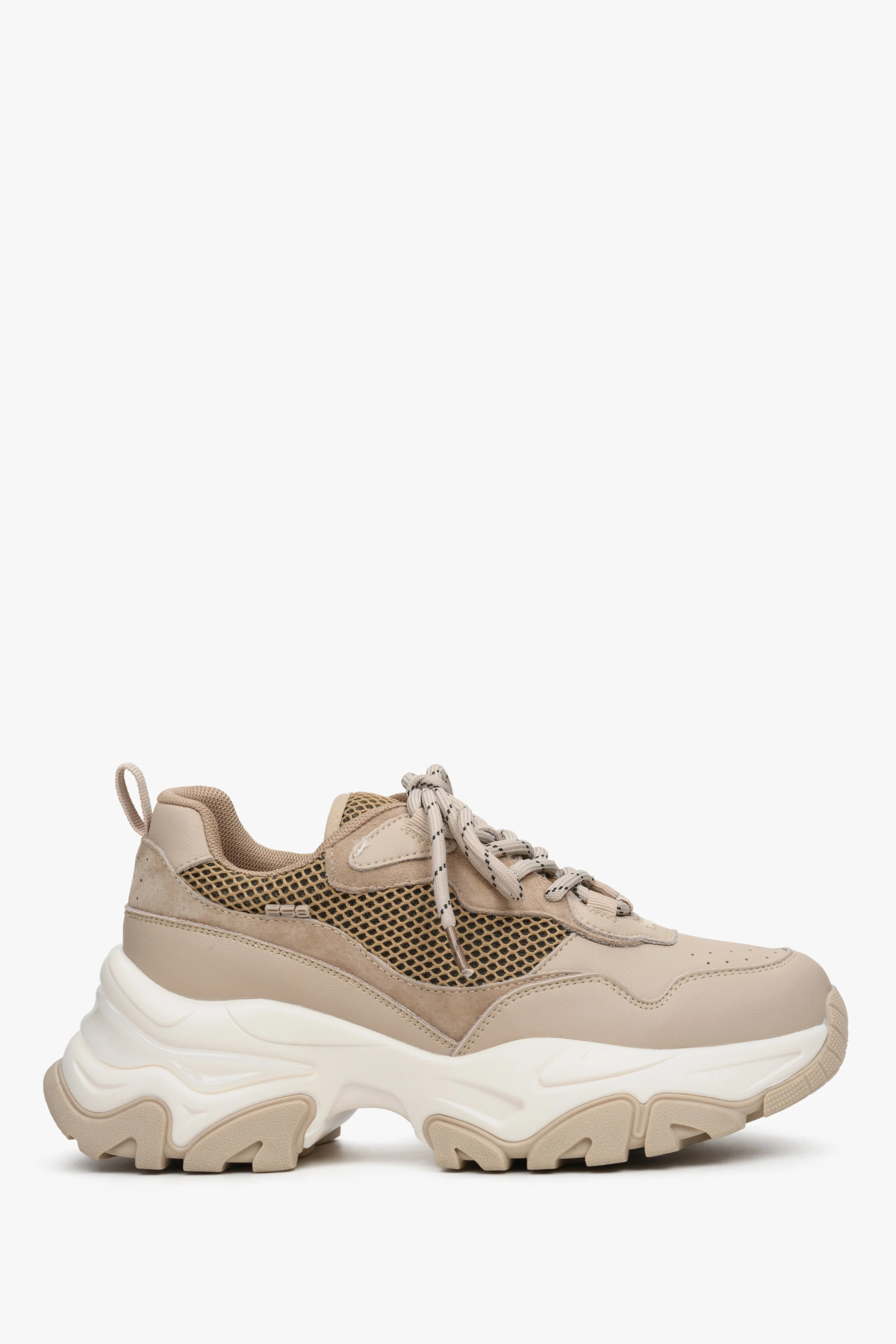 Beżowo-brązowe sneakersy damskie ze skóry naturalnej ES8 ER00112277 - Image 5