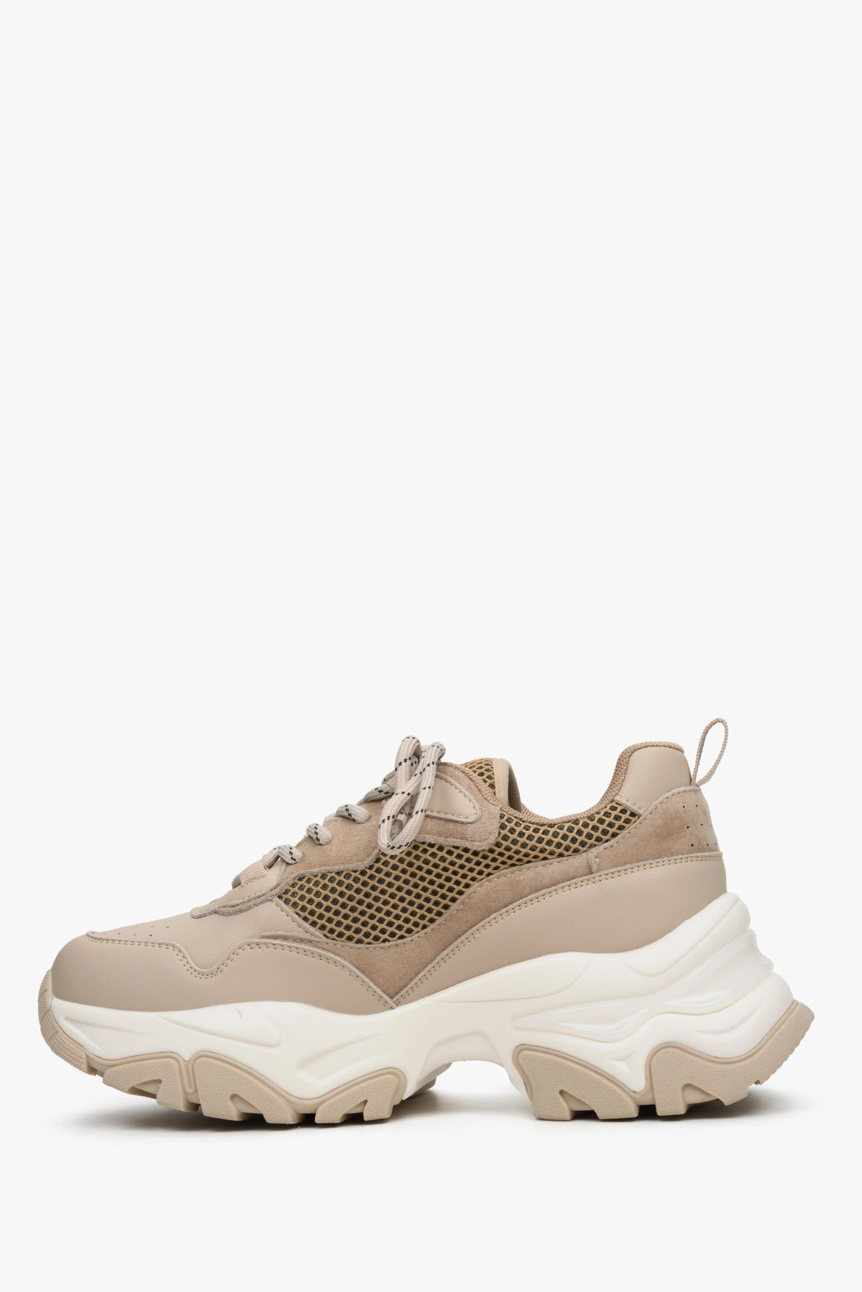 Beżowo-brązowe sneakersy damskie ze skóry naturalnej ES8 ER00112277 - Image 6