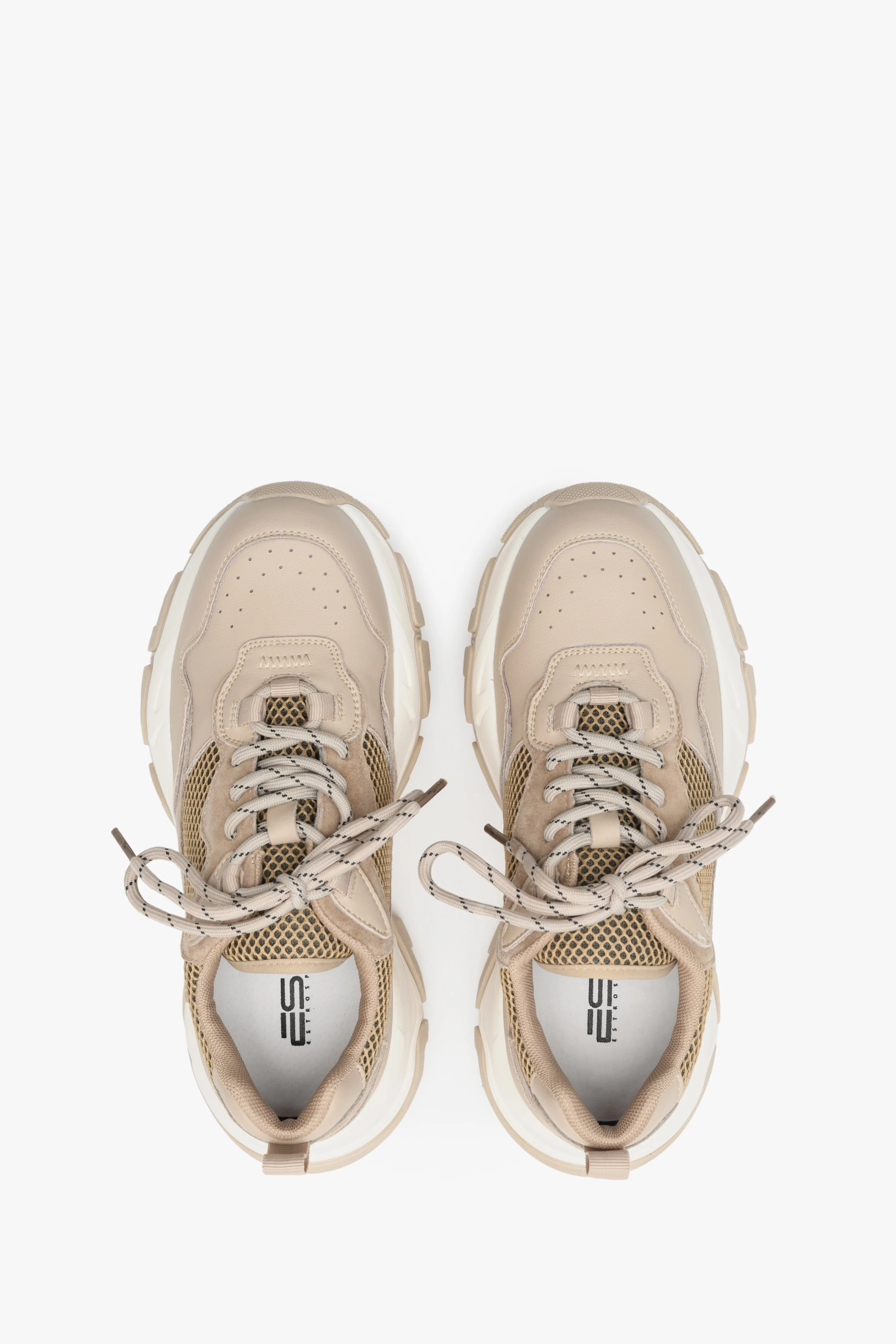 Beżowo-brązowe sneakersy damskie ze skóry naturalnej ES8 ER00112277 - Image 7