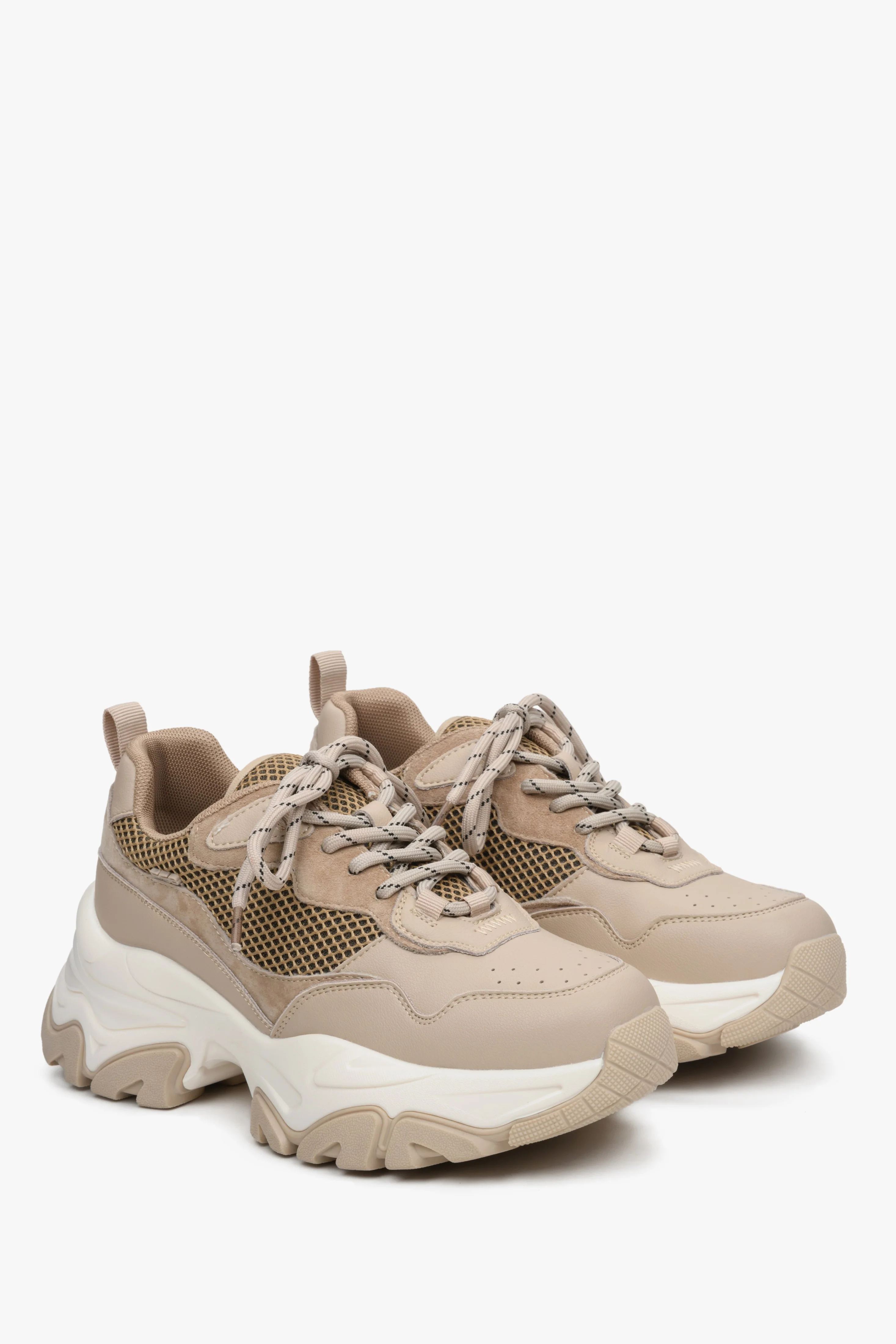 Beżowo-brązowe sneakersy damskie ze skóry naturalnej ES8 ER00112277 - Image 9
