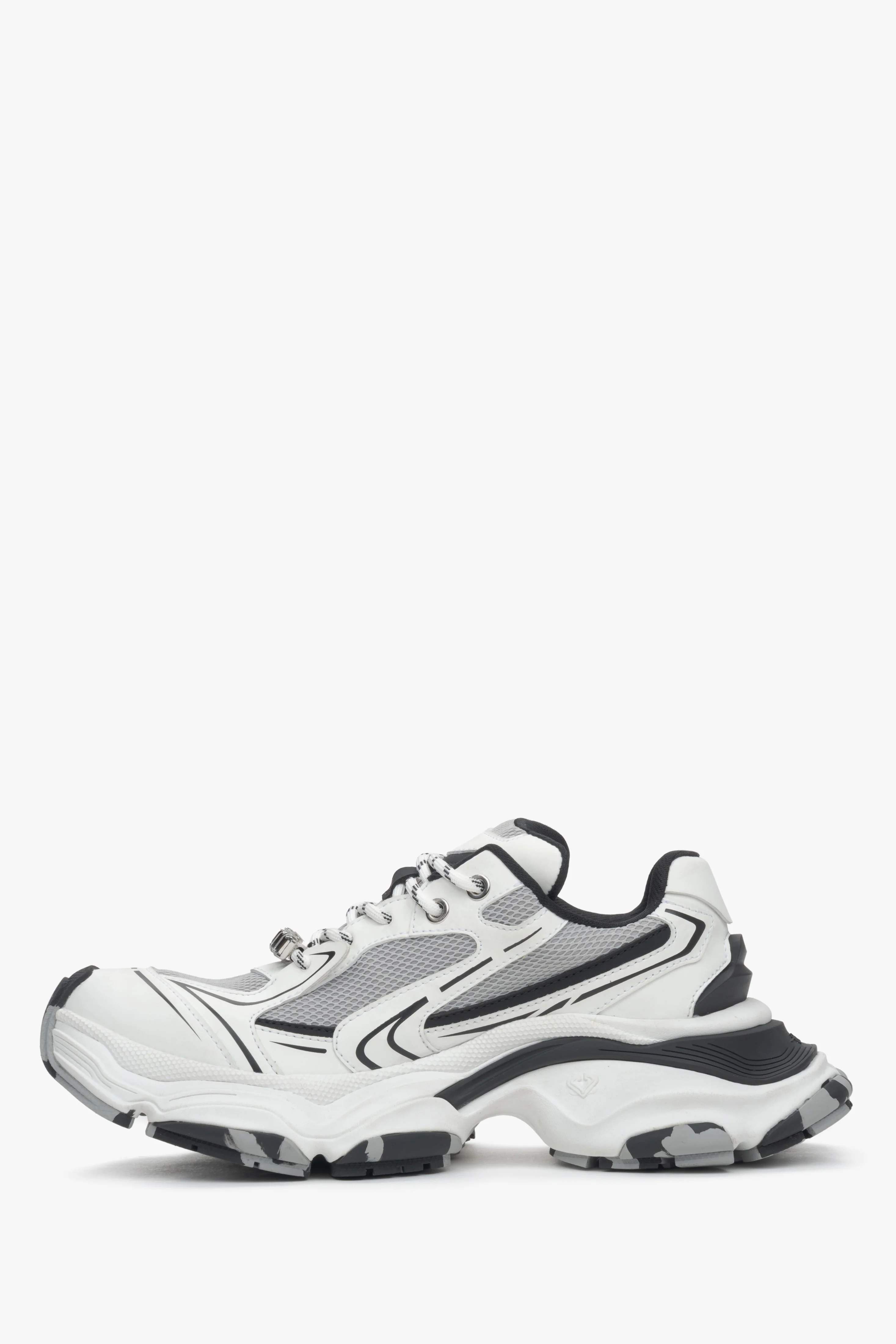 Białe sneakersy damskie z czarnymi detalami i masywną podeszwą ES8 ER00115887 - Image 3