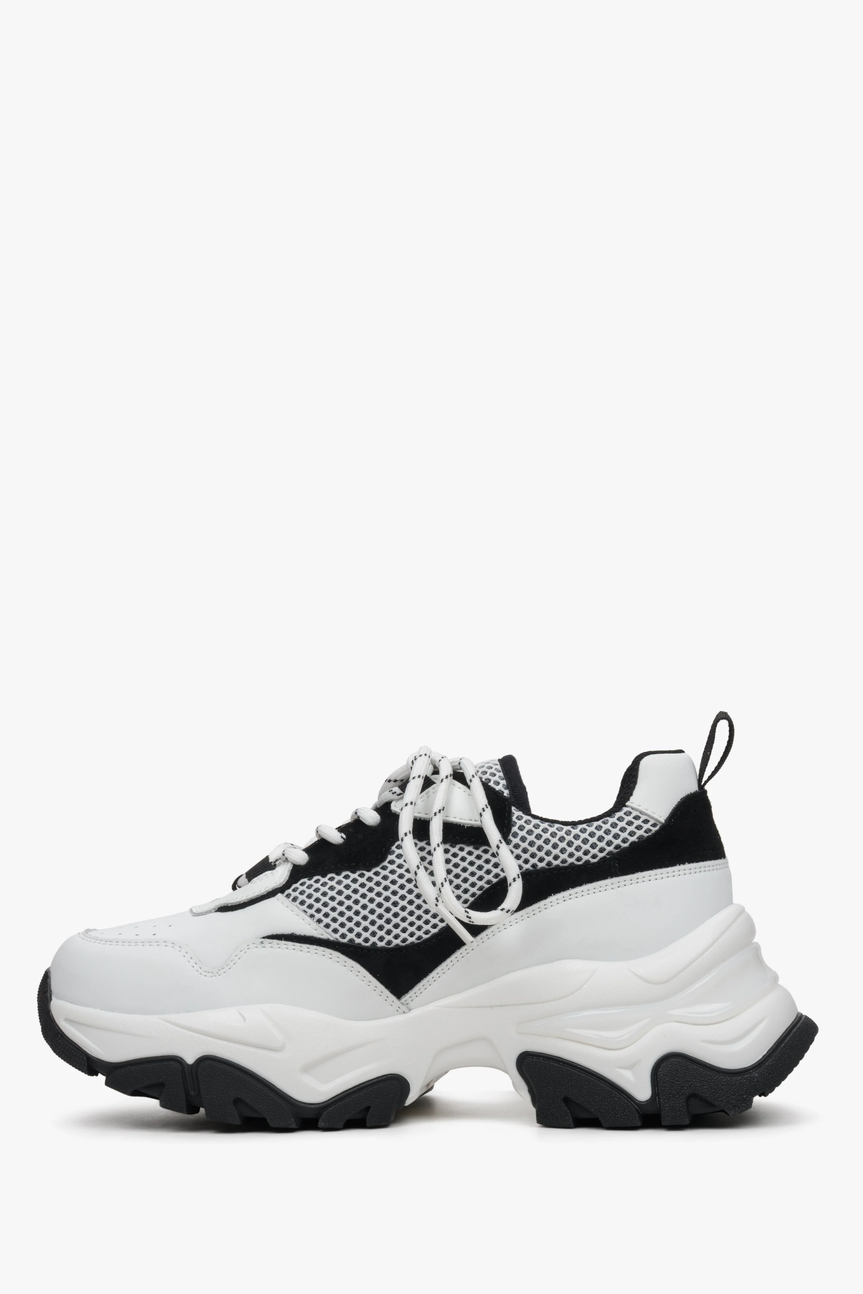 Czarno-białe sneakersy damskie ze skóry naturalnej ES 8 ER00112279 - Image 6