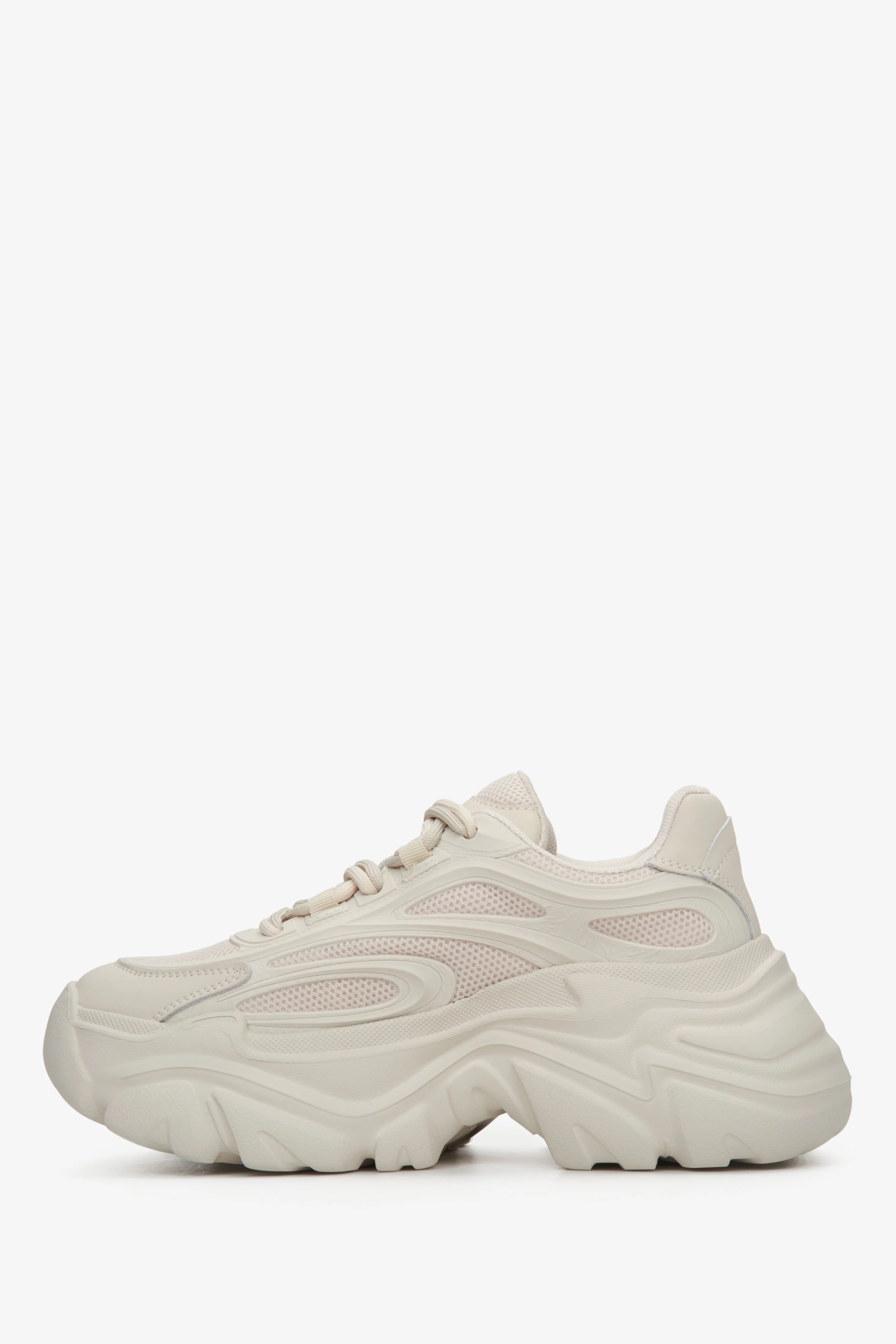 Beżowe sneakersy damskie na platformie z łączonych materiałów ES 8 ER00113228 - Image 3