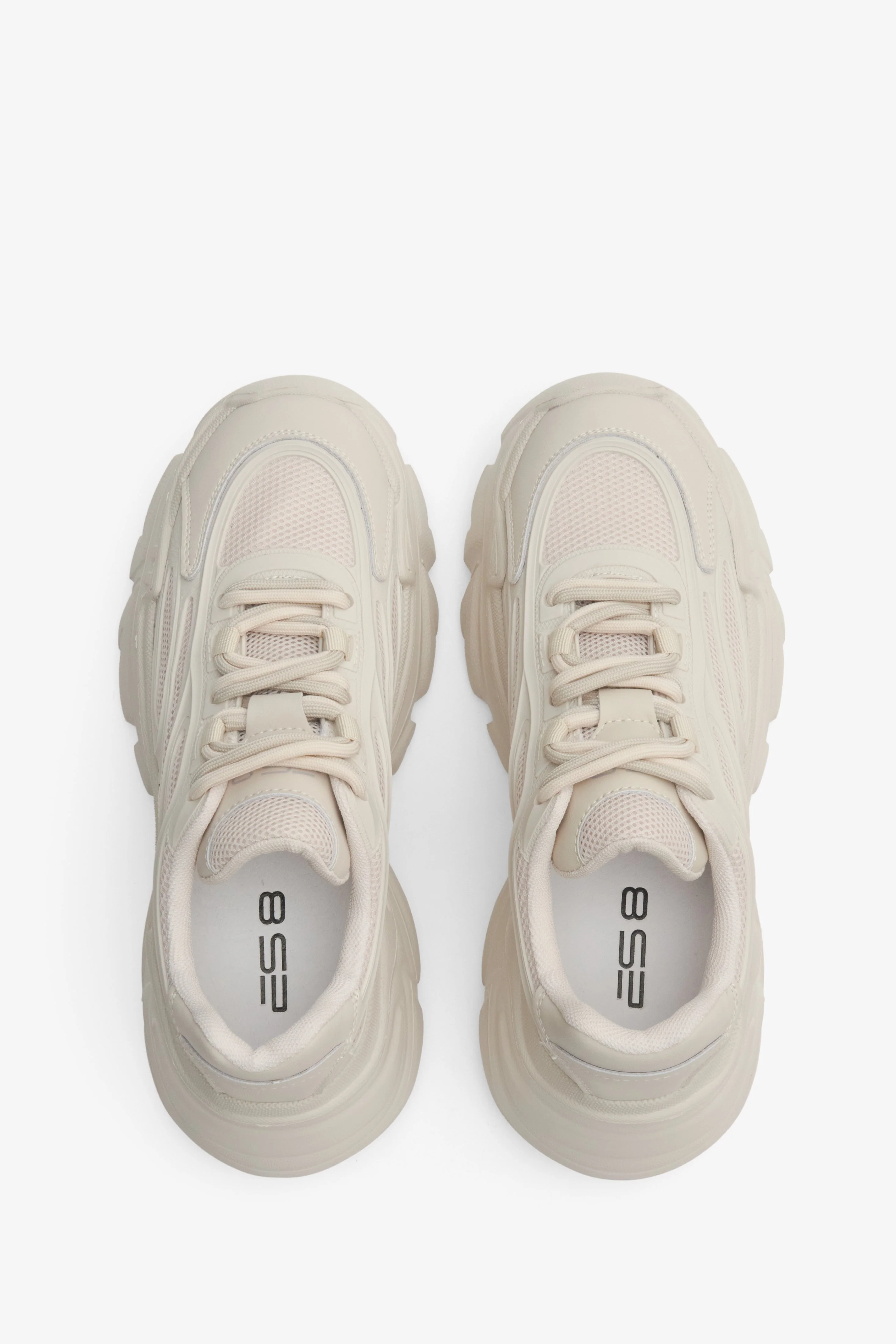 Beżowe sneakersy damskie na platformie z łączonych materiałów ES 8 ER00113228 - Image 4
