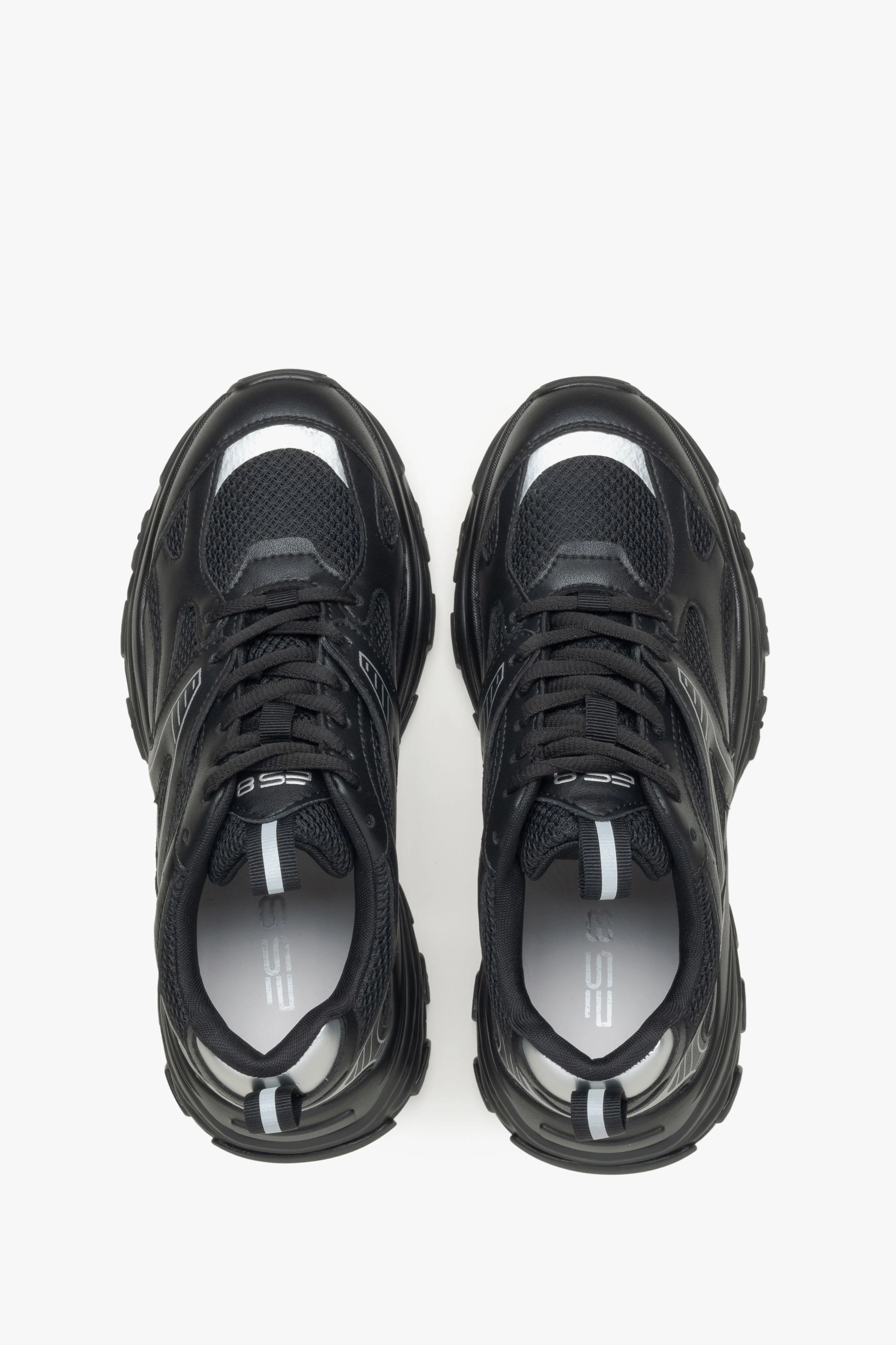 Czarno-srebrne sneakersy damskie z łączonych materiałów z elastyczną podeszwą ES8 ER00115760 - Image 4