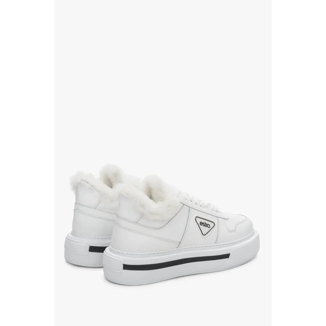 Białe ocieplane sneakersy damskie ze skóry naturalnej z futerkiem Estro ER00111981 - Image 5