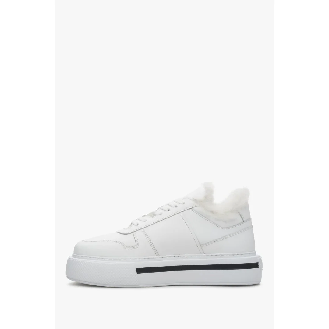 Białe ocieplane sneakersy damskie ze skóry naturalnej z futerkiem Estro ER00111981 - Image 6