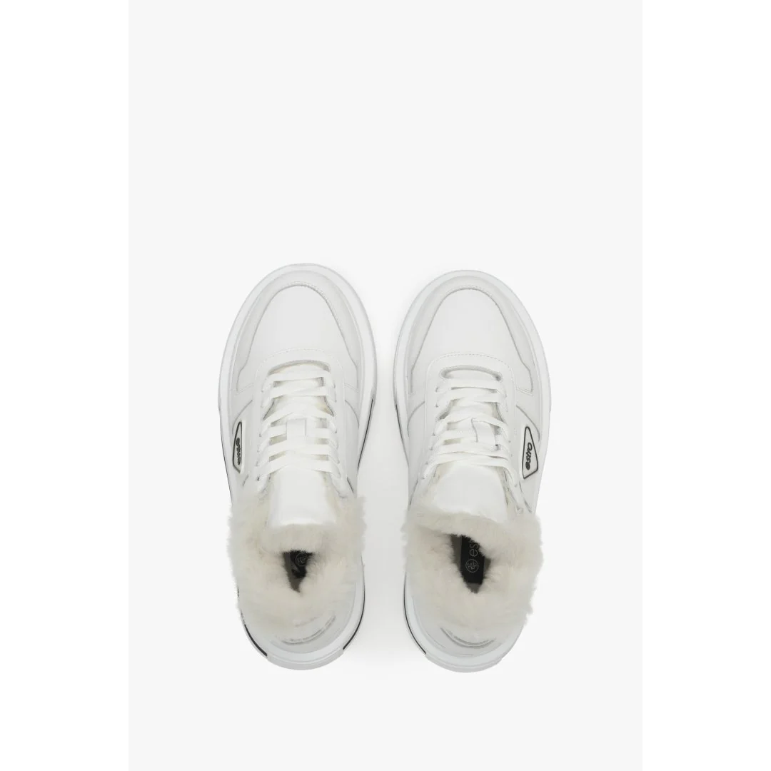 Białe ocieplane sneakersy damskie ze skóry naturalnej z futerkiem Estro ER00111981 - Image 8