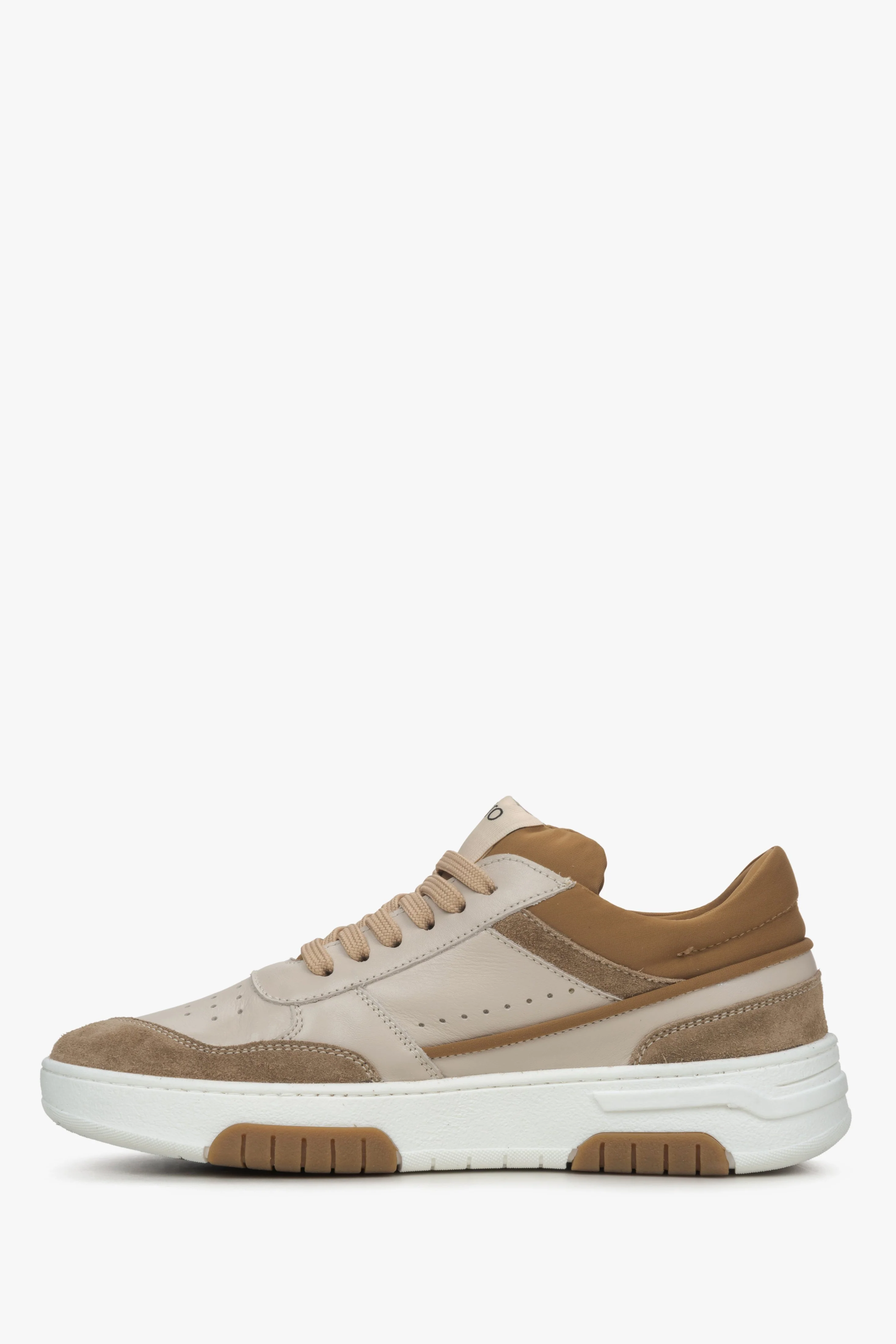 Brązowo-beżowe podwyższane sneakersy damskie ze skóry i weluru Estro ER00115653 - Image 3
